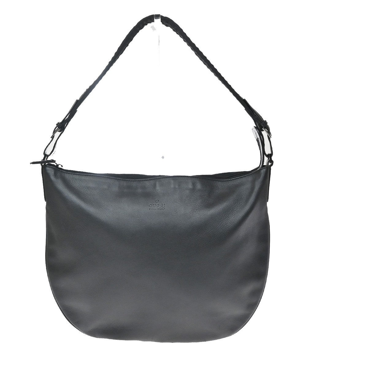 Gucci Vintage Web Half Moon Leather Black Leather Shoulder Bag Bag (Pre-Owned)