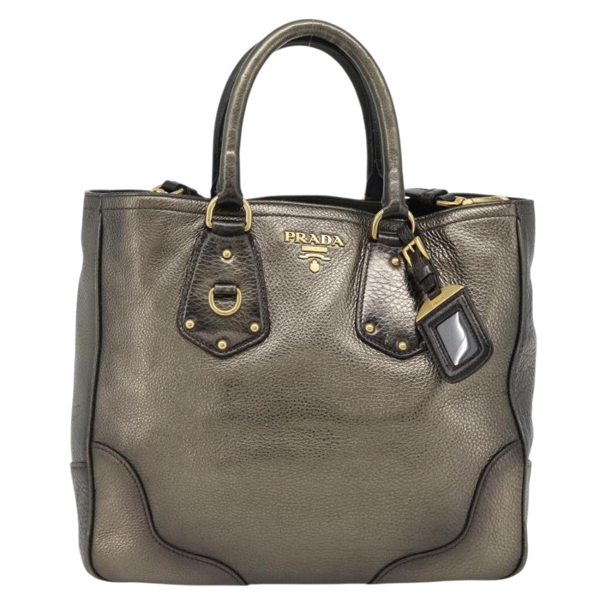 Prada Braided Handle Open Tote Vitello Daino Gold Leather Tote Bag Bag (Pre-Owned)