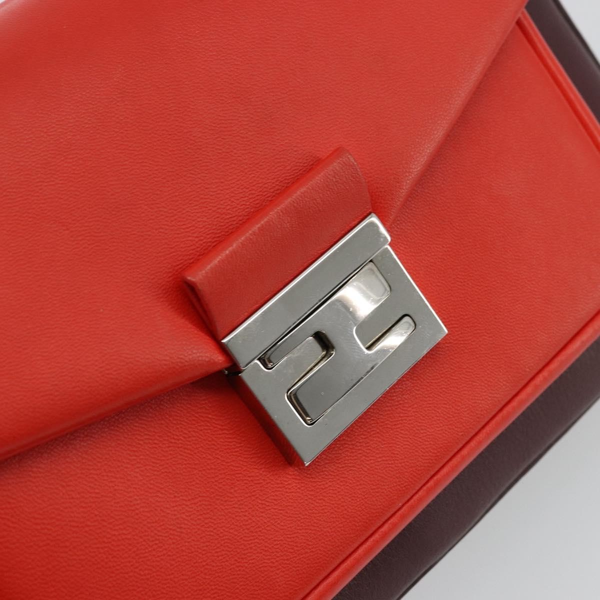 Fendi Be Baguette Flap Leather Red Leather Handbag (Pre-Owned)
