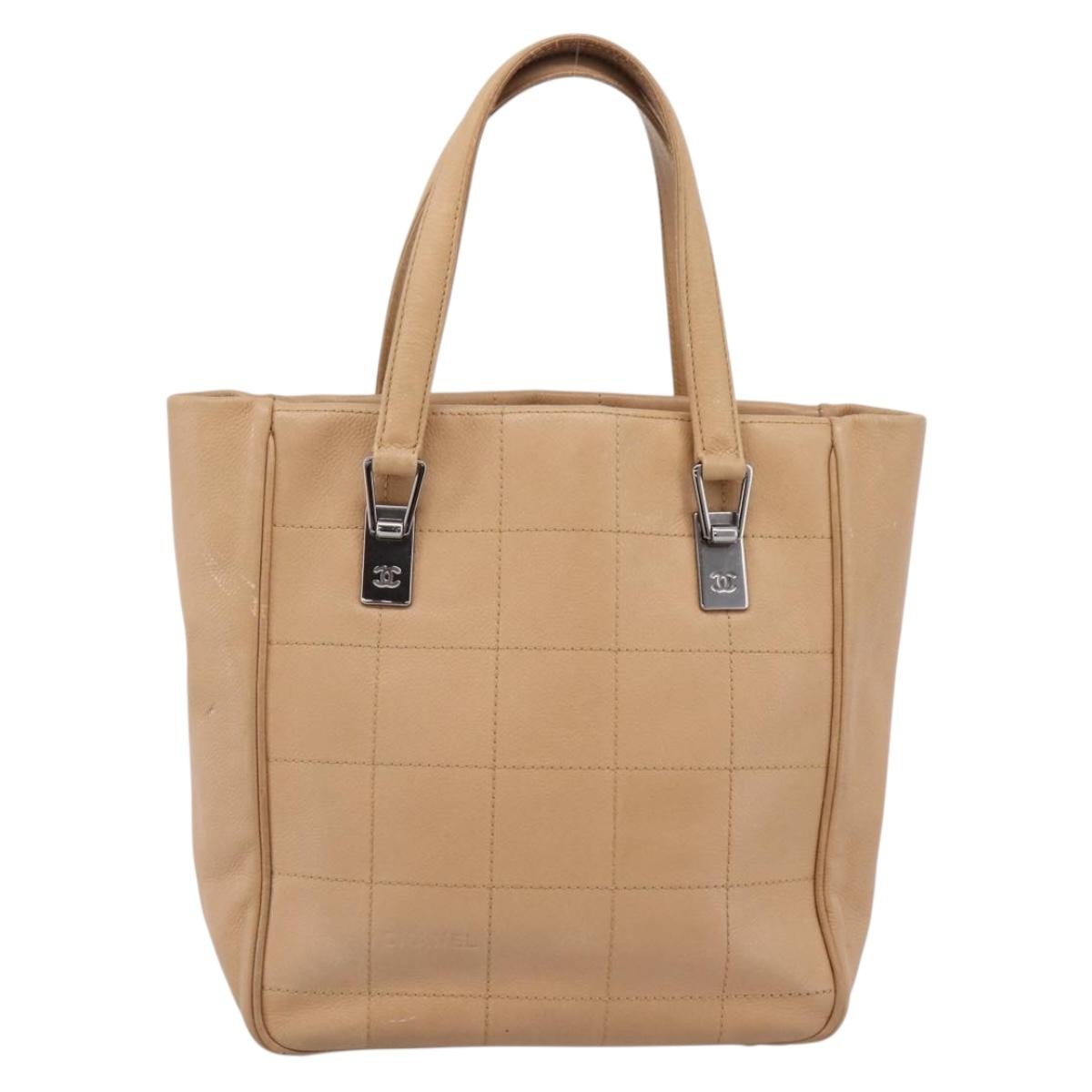 Chanel Chocolate Bar Coco Mark Leather Beige Leather Tote Bag Bag (Pre-Owned)