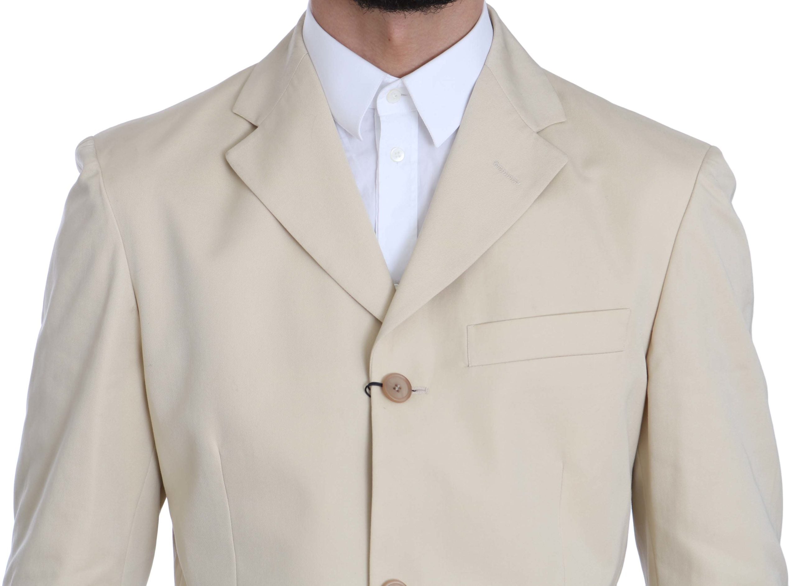 Romeo Gigli Two Piece 3 Button Beige Cotton Solid Men's Suit