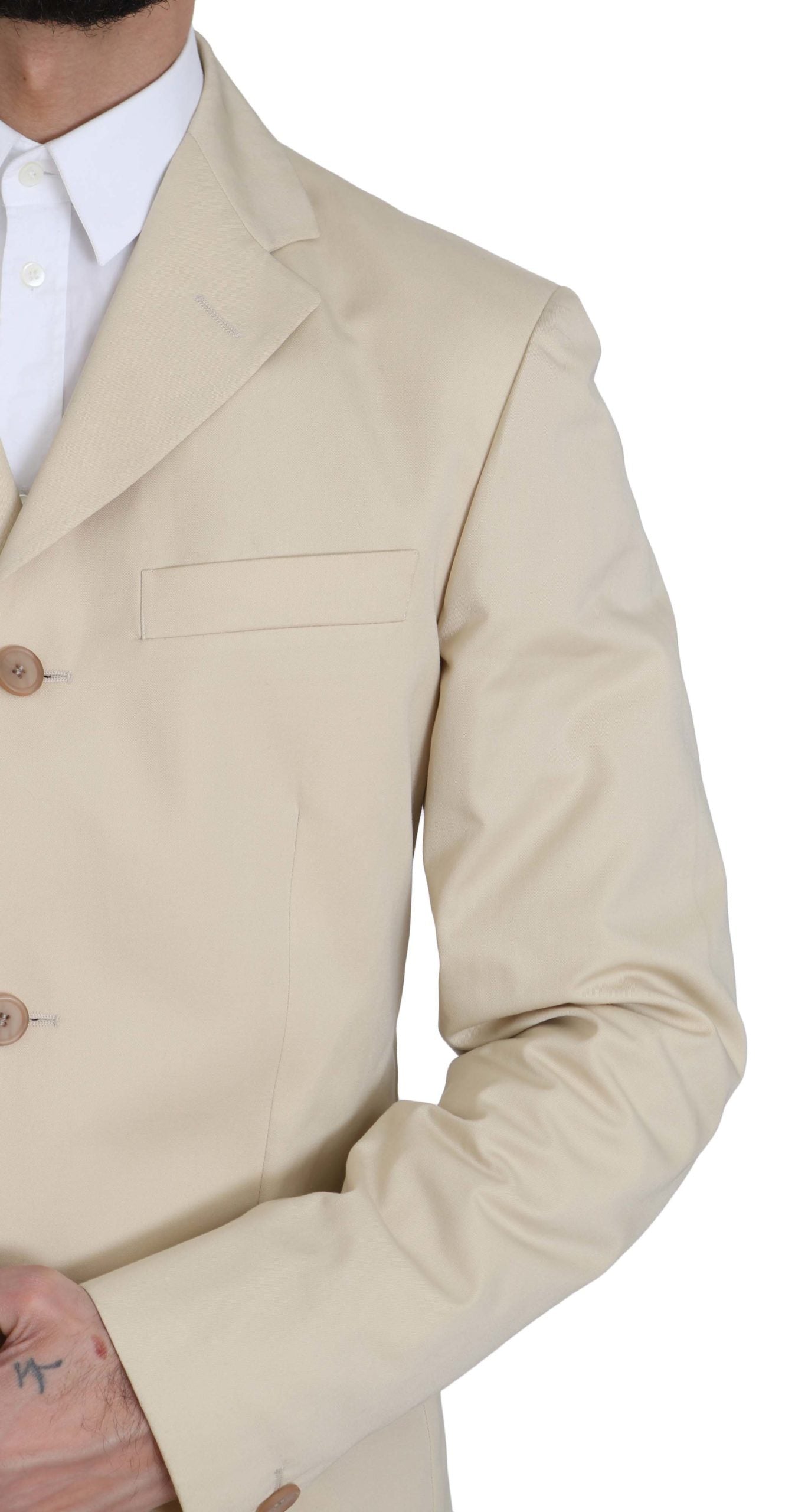 Romeo Gigli Two Piece 3 Button Beige Cotton Solid Men's Suit