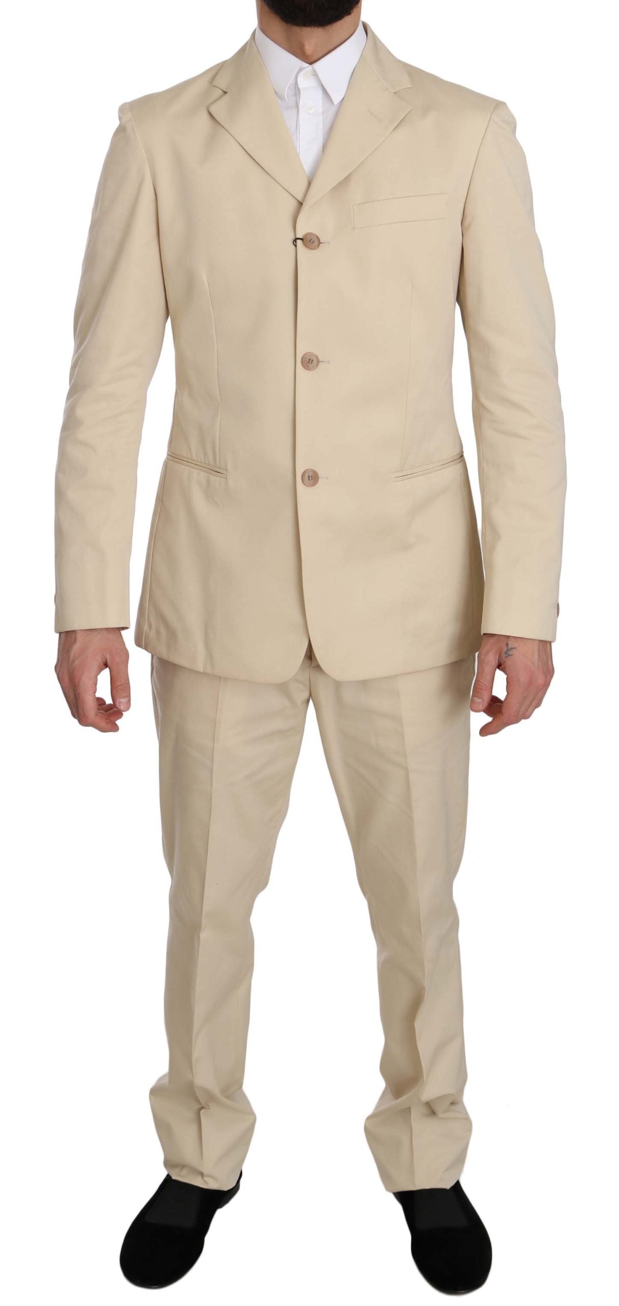 Romeo Gigli Two Piece 3 Button Beige Cotton Solid Men's Suit