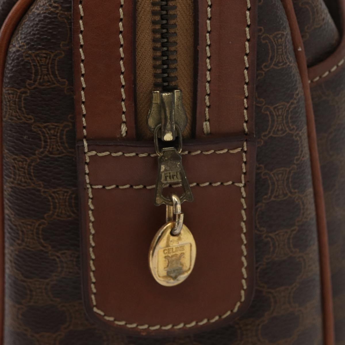 Celine Vintage Macadam Canvas And Leather Brown Canvas Handbag (Pre-Owned)