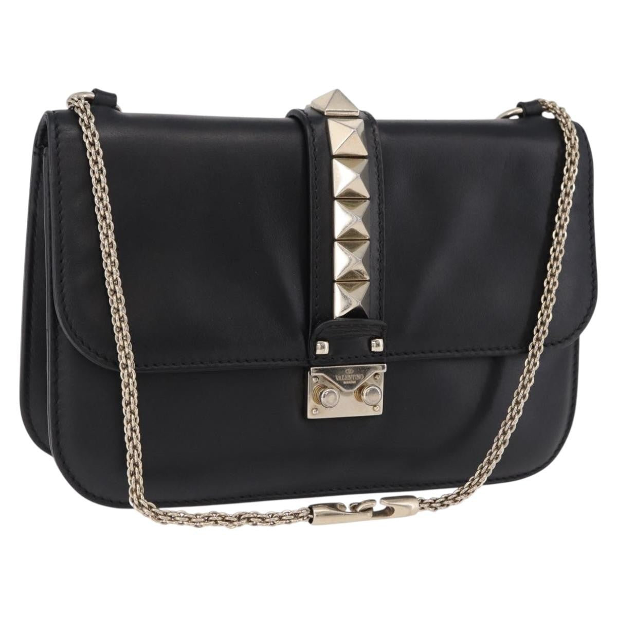 Valentino Garavani Glam Lock Leather Black Leather Shoulder Bag Bag (Pre-Owned)