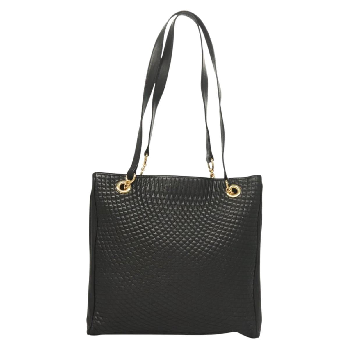 Bally Vintage Quilted Leather Black Leather Tote Bag Bag (Pre-Owned)