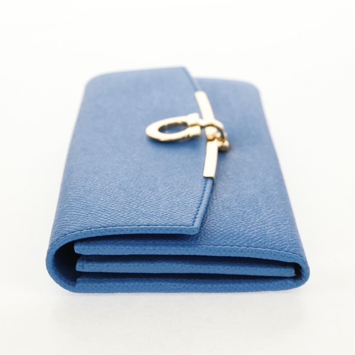 Salvatore Ferragamo Gancini Flap Continental Leather Blue Leather Wallets Accessory (Pre-Owned)