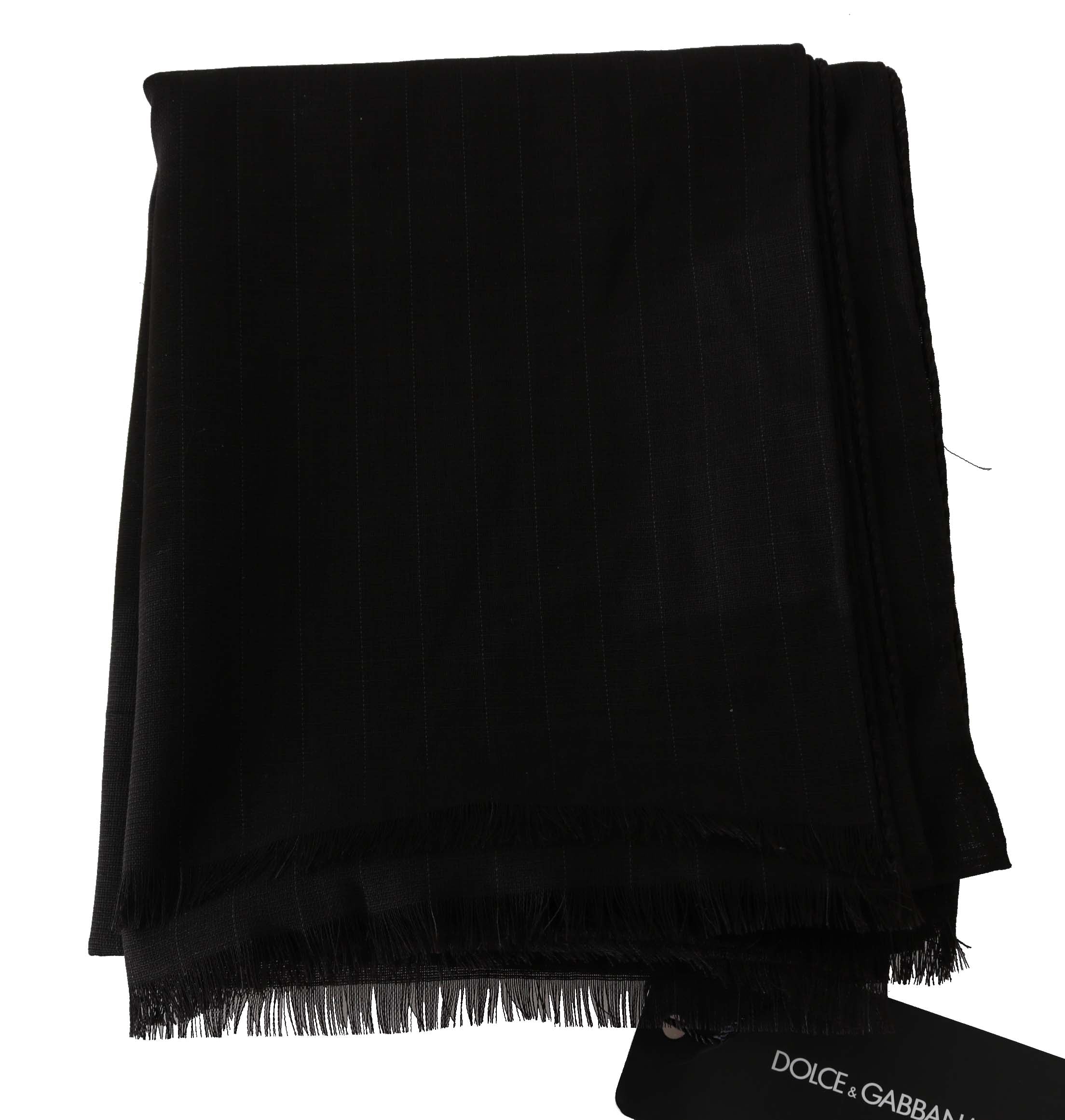 Dolce & Gabbana Dark Gray Virgin Wool Striped Pattern Wrap Men's Scarf