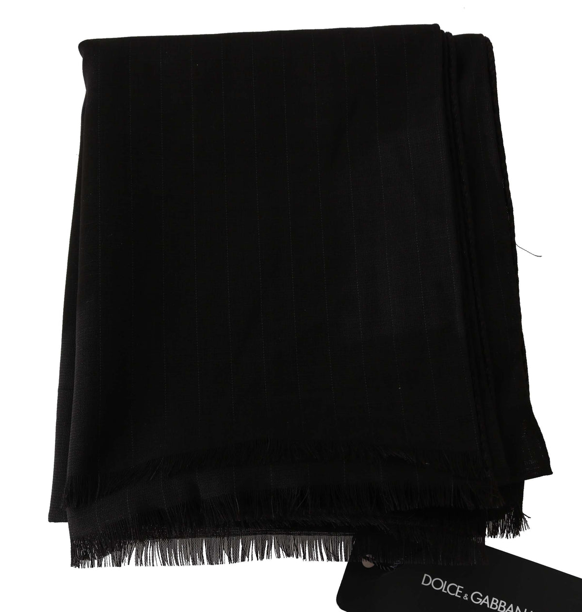 Dolce & Gabbana Dark Gray Virgin Wool Striped Pattern Wrap Men's Scarf