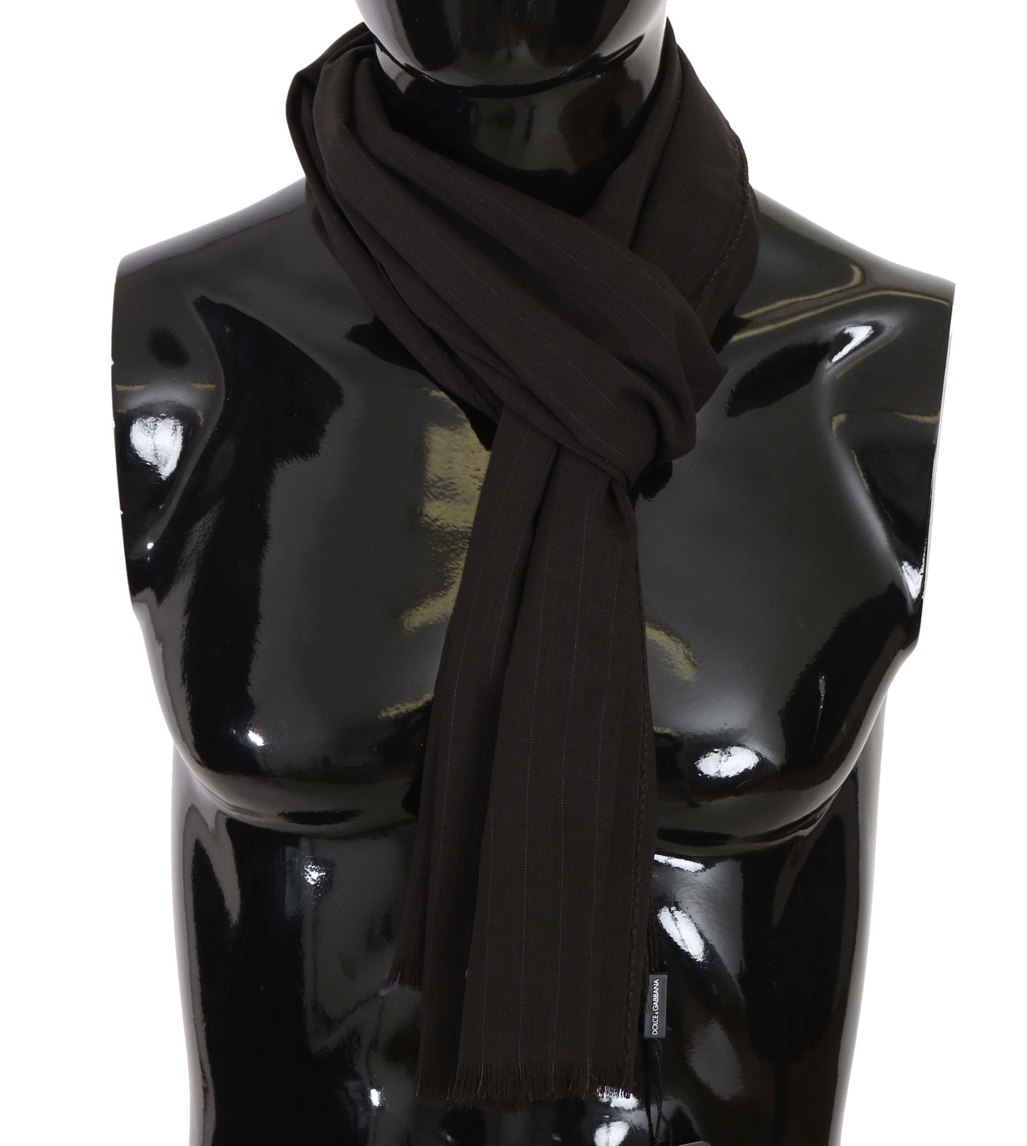 Dolce & Gabbana Dark Gray Virgin Wool Striped Pattern Wrap Men's Scarf
