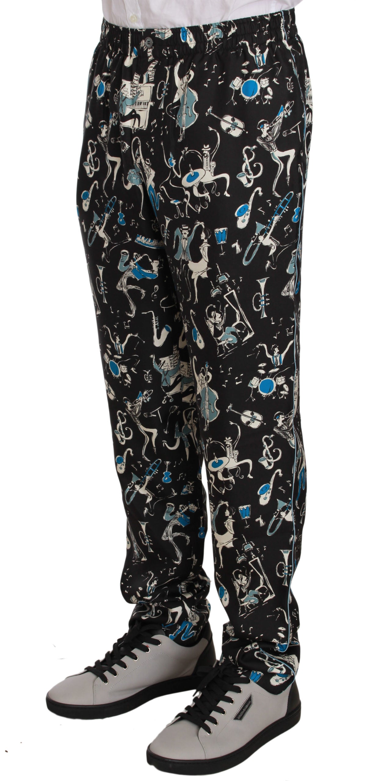 Dolce & Gabbana Black Musical Instrument Sleepwear Men's Pants