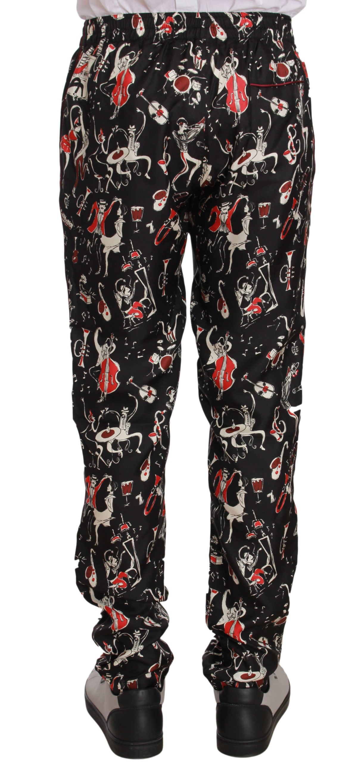 Dolce & Gabbana Red Musical Instrument Print Sleepwear Men's Pants
