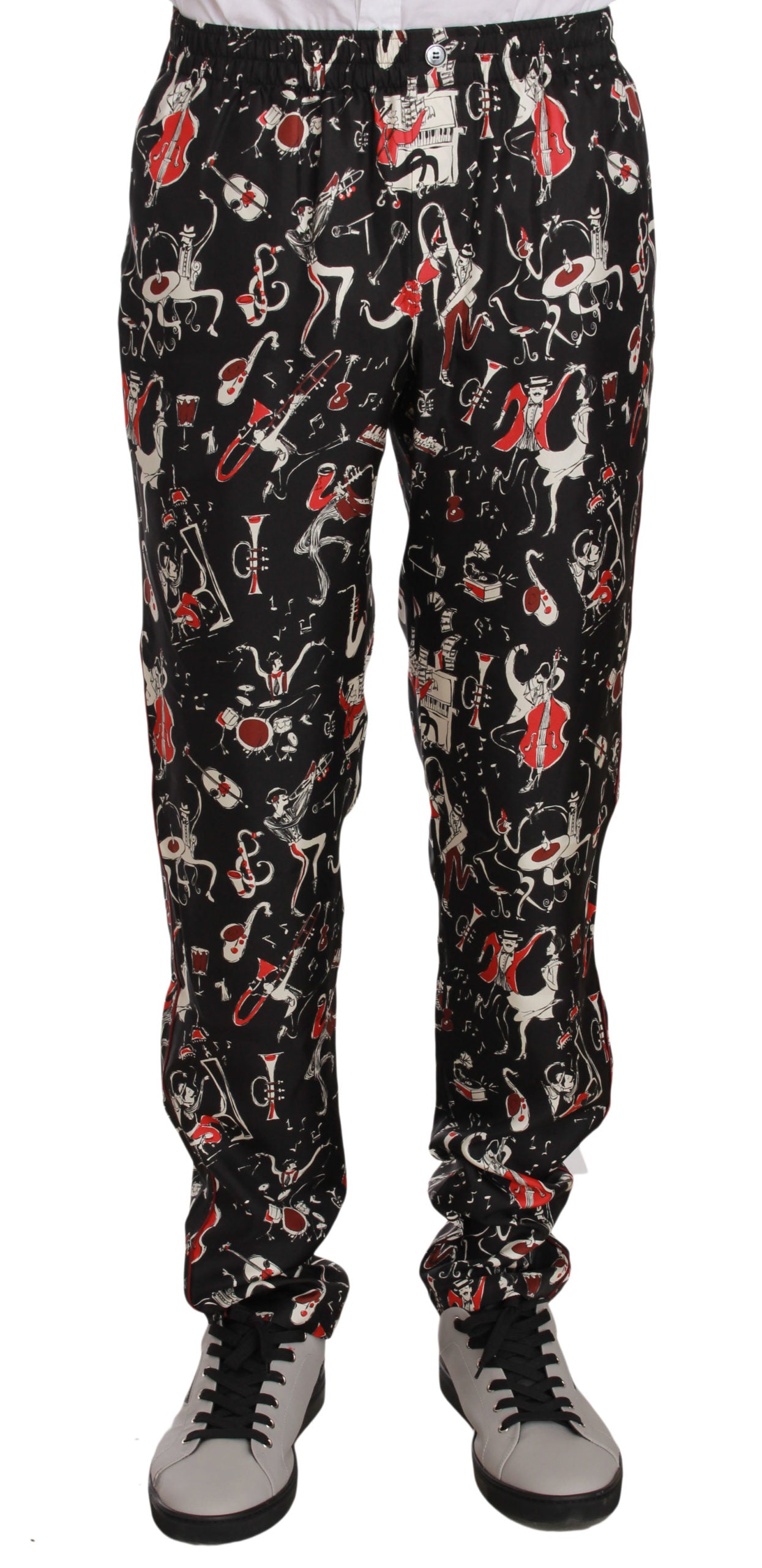 Dolce & Gabbana Red Musical Instrument Print Sleepwear Men's Pants