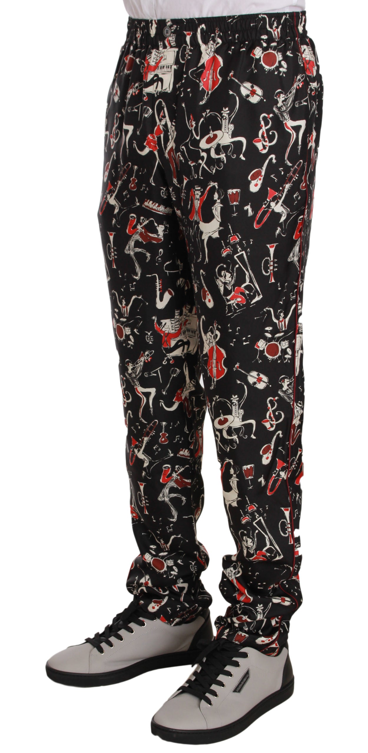 Dolce & Gabbana Red Musical Instrument Print Sleepwear Men's Pants