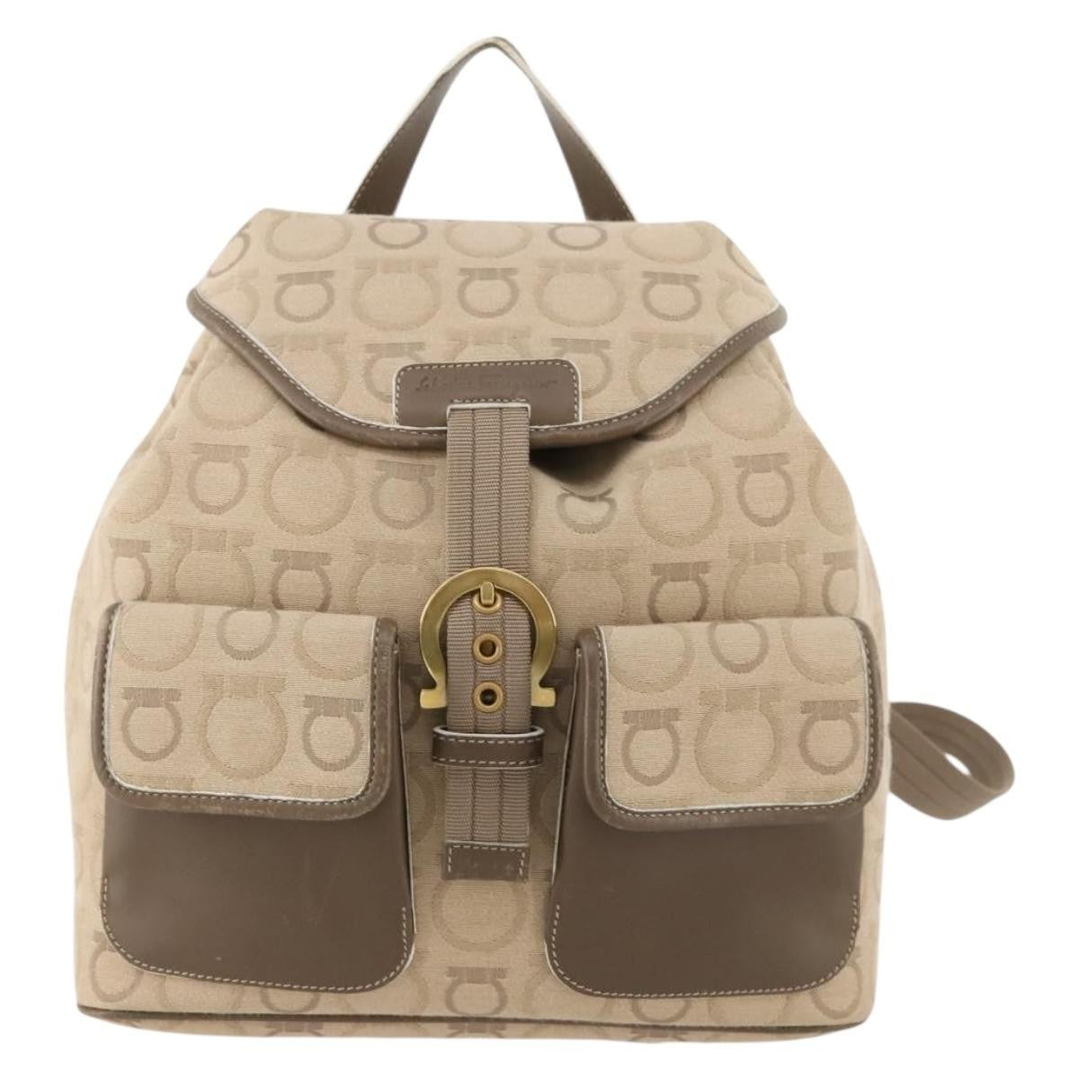 Salvatore Ferragamo Gancini Canvas Beige Canvas Backpack Bag (Pre-Owned)