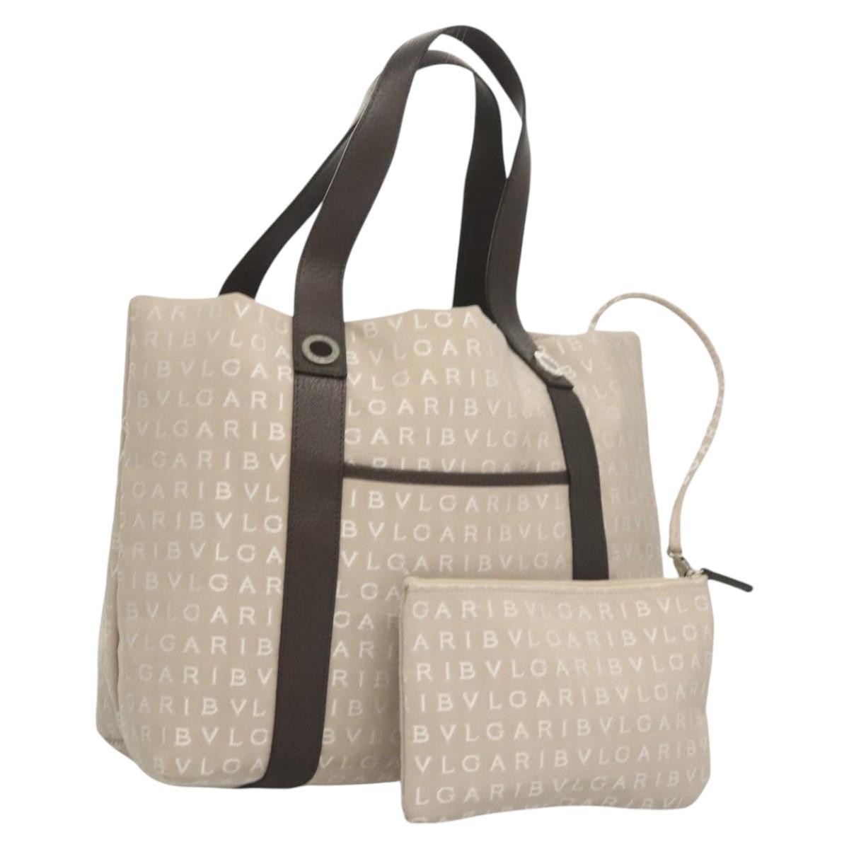 Bvlgari Logomania Canvas Beige Canvas Shoulder Bag Bag (Pre-Owned)