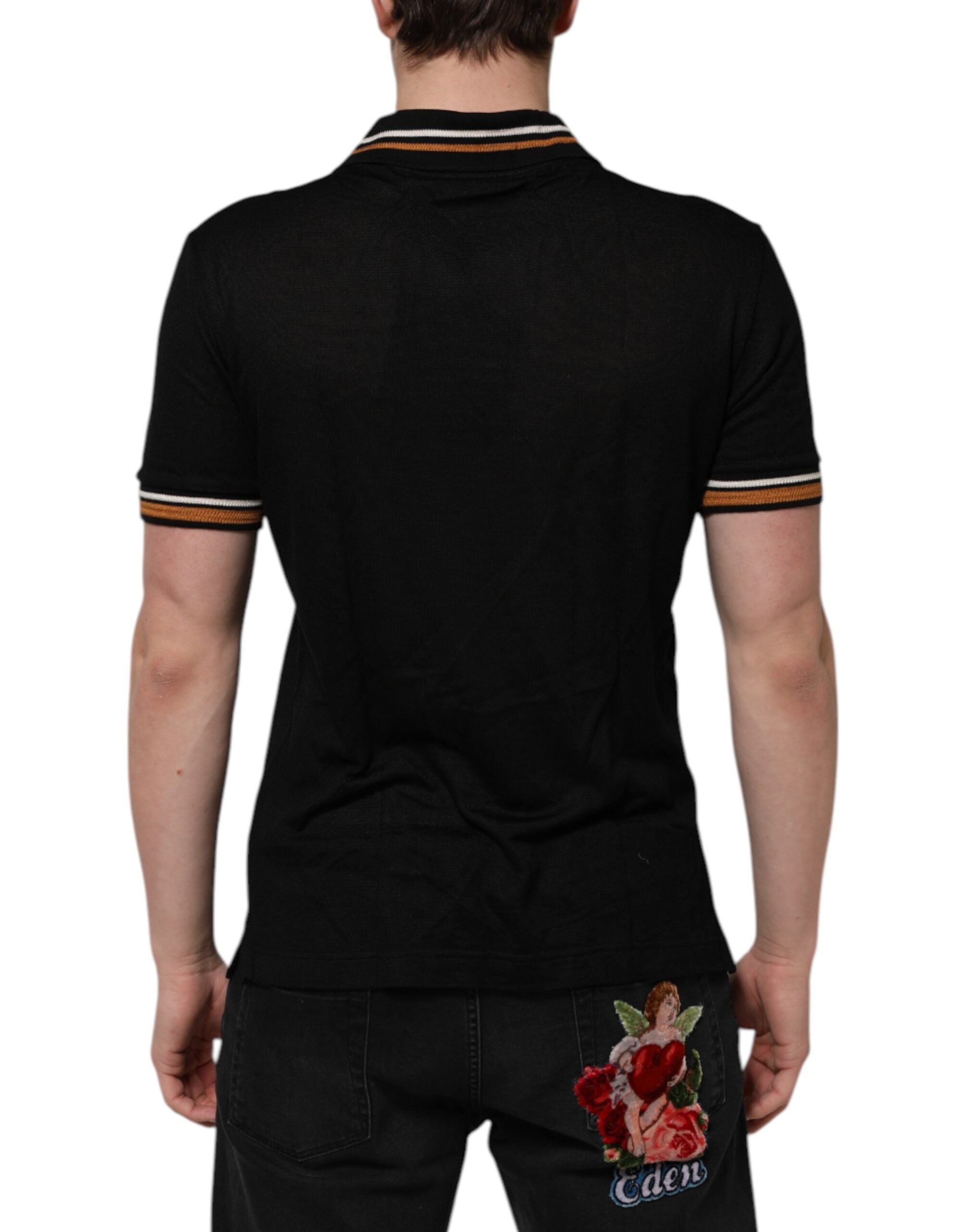 Dolce & Gabbana Black DG Silk Vneck Collared Men Polo Men's T-shirt (Pre-Owned)