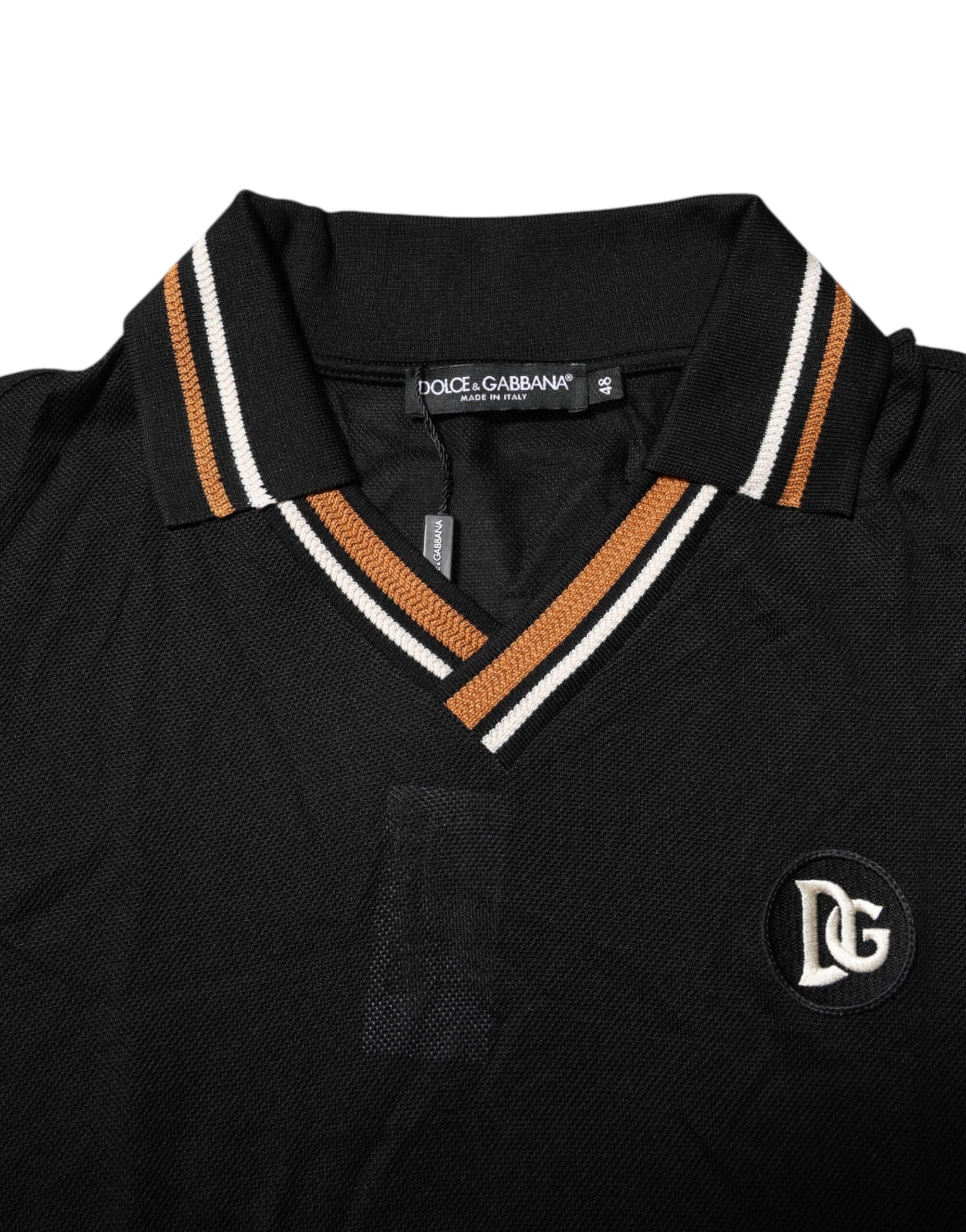 Dolce & Gabbana Black DG Silk Vneck Collared Men Polo Men's T-shirt (Pre-Owned)