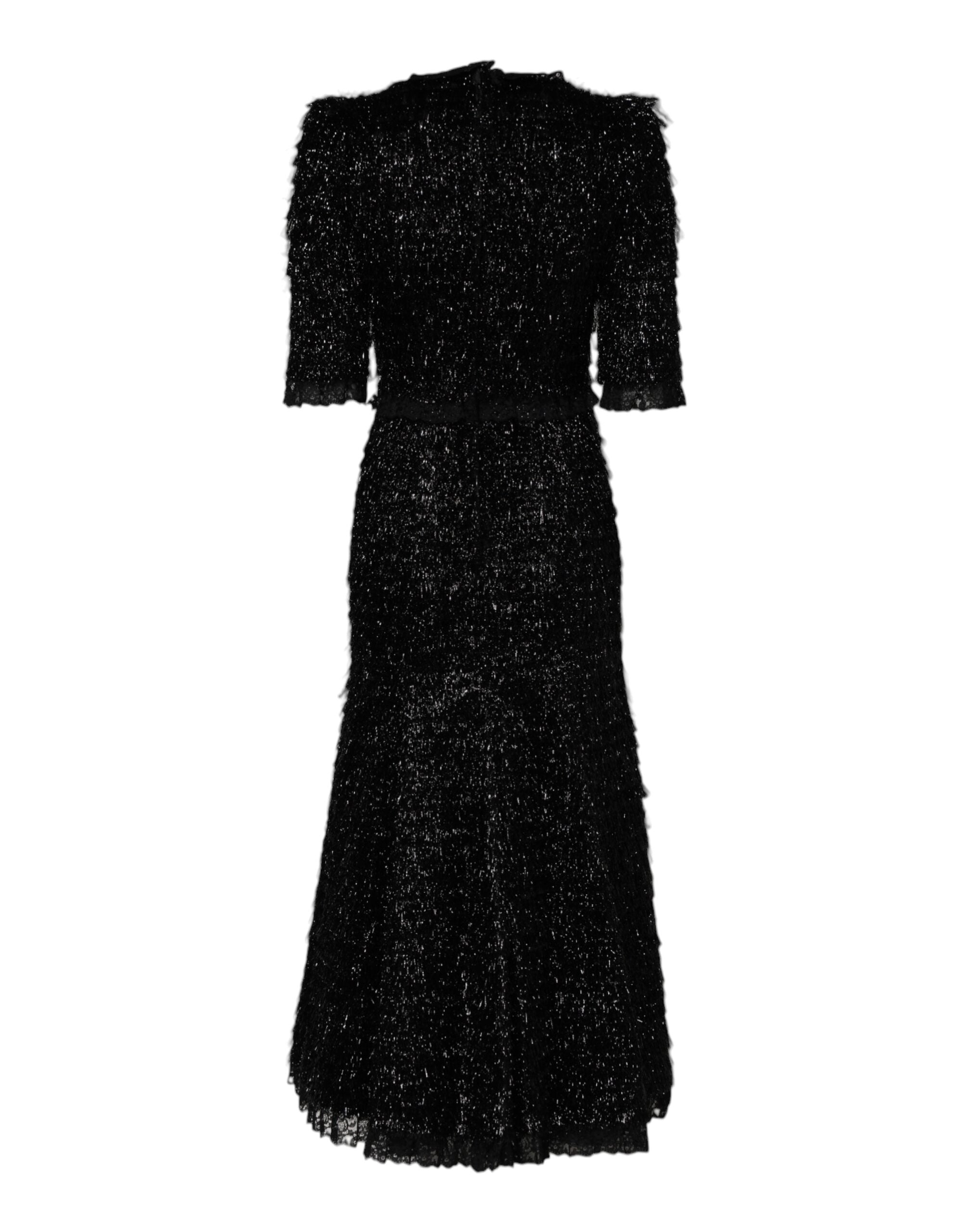 Dolce & Gabbana Metallic Black Polyester A-line Midi Women's Dress
