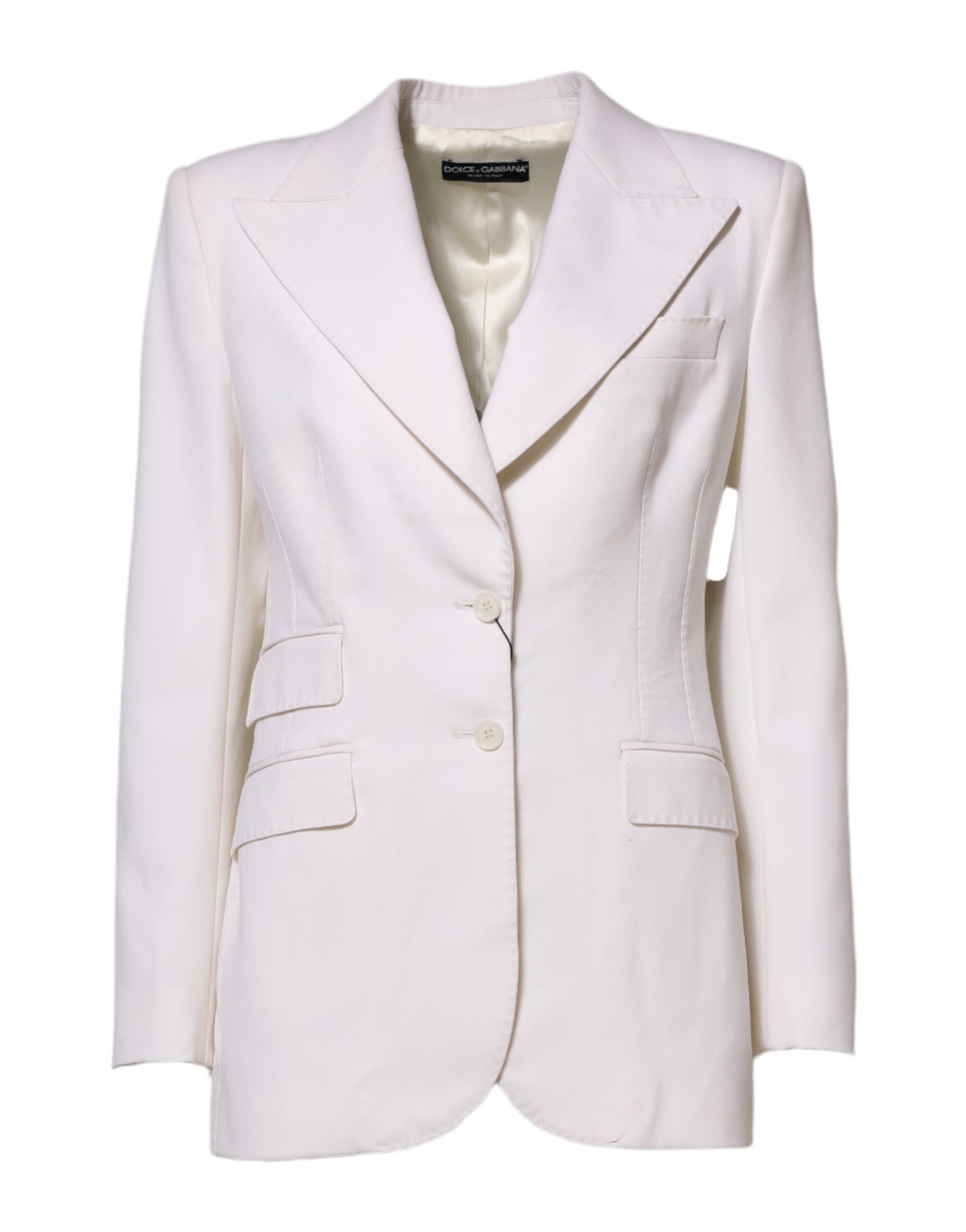 Dolce & Gabbana White Wool Single Breasted Women Coat Women's Jacket (Pre-Owned)