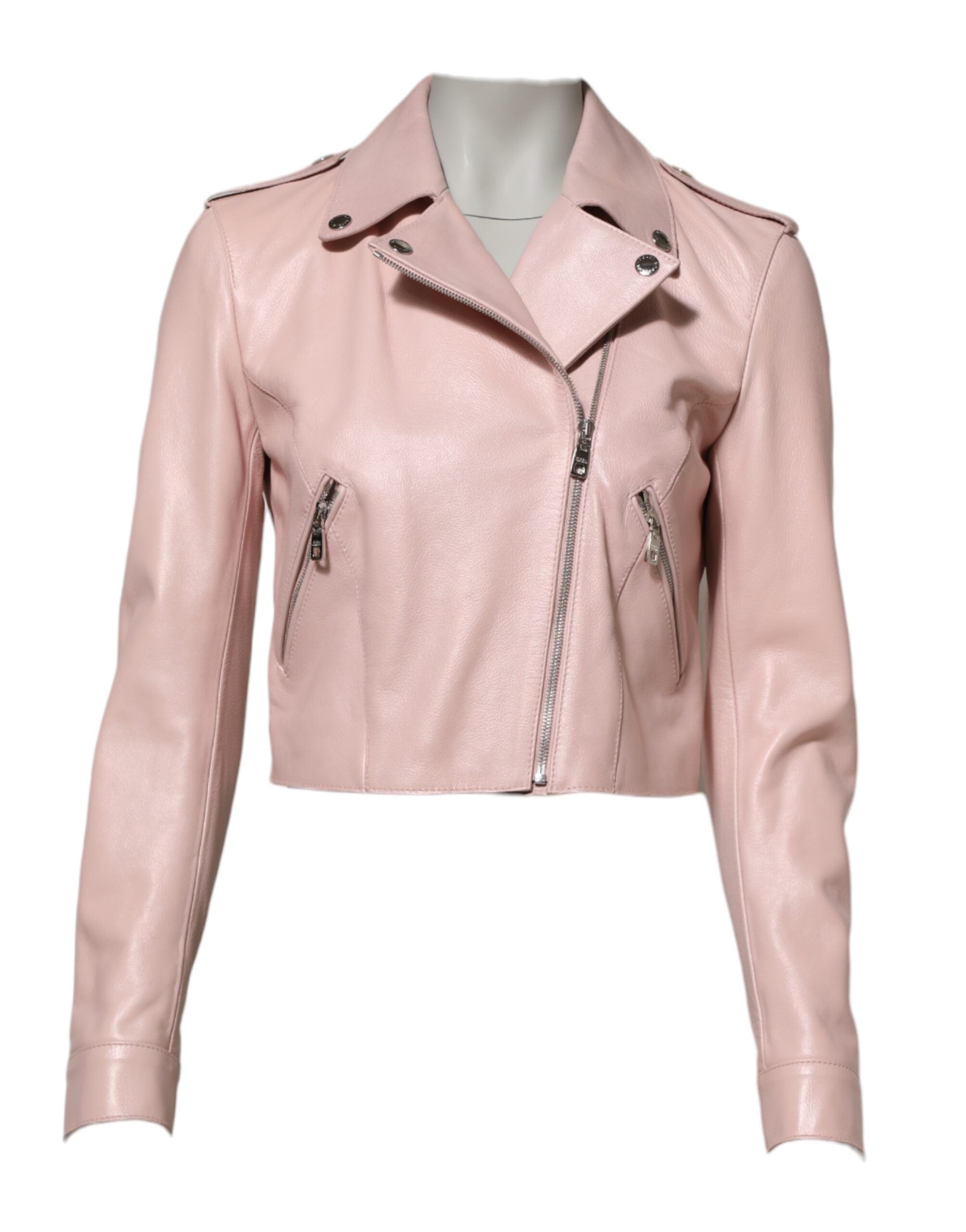 Dolce & Gabbana Light Pink Collar Leather Women Biker Women's Jacket