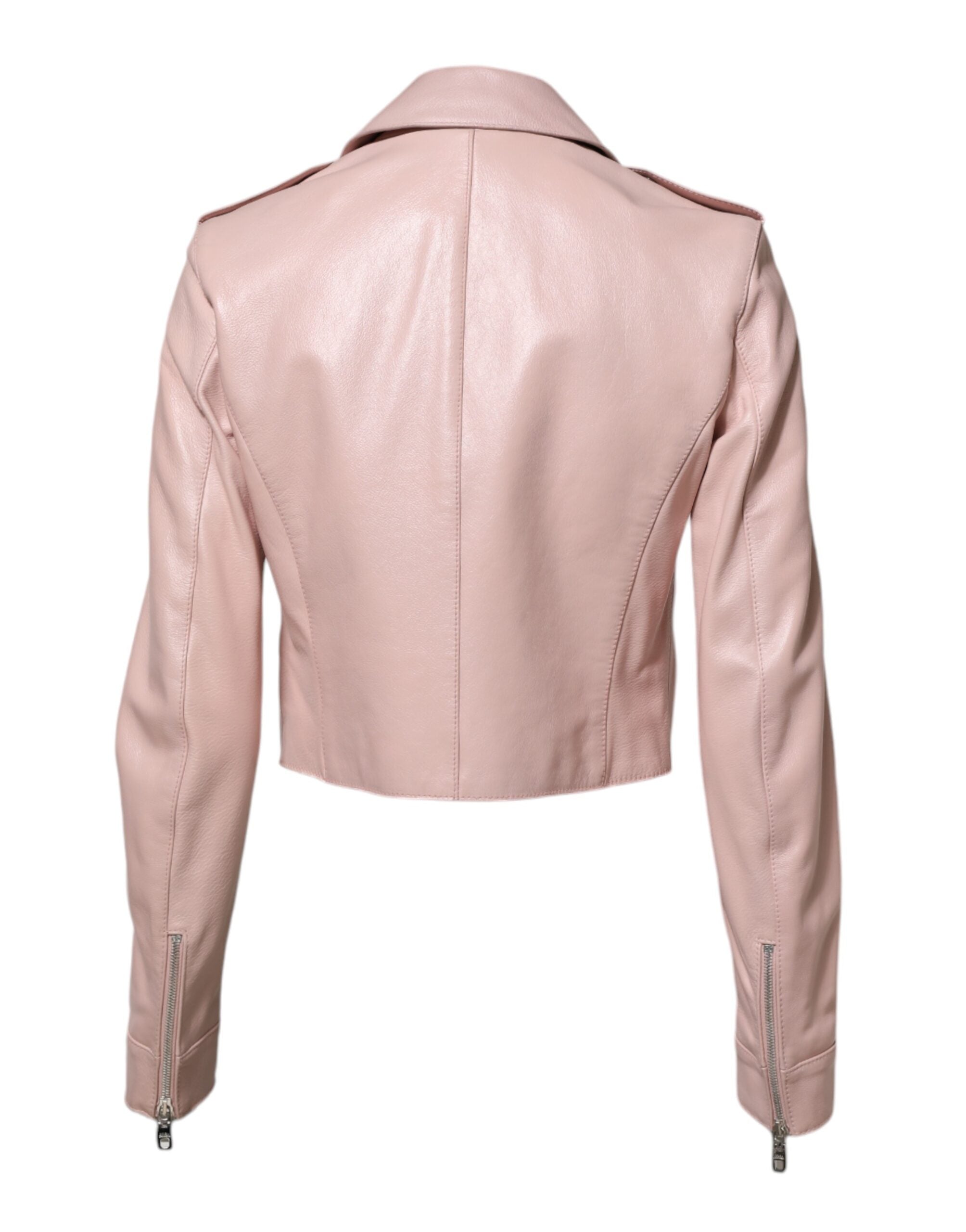 Dolce & Gabbana Light Pink Collar Leather Women Biker Women's Jacket