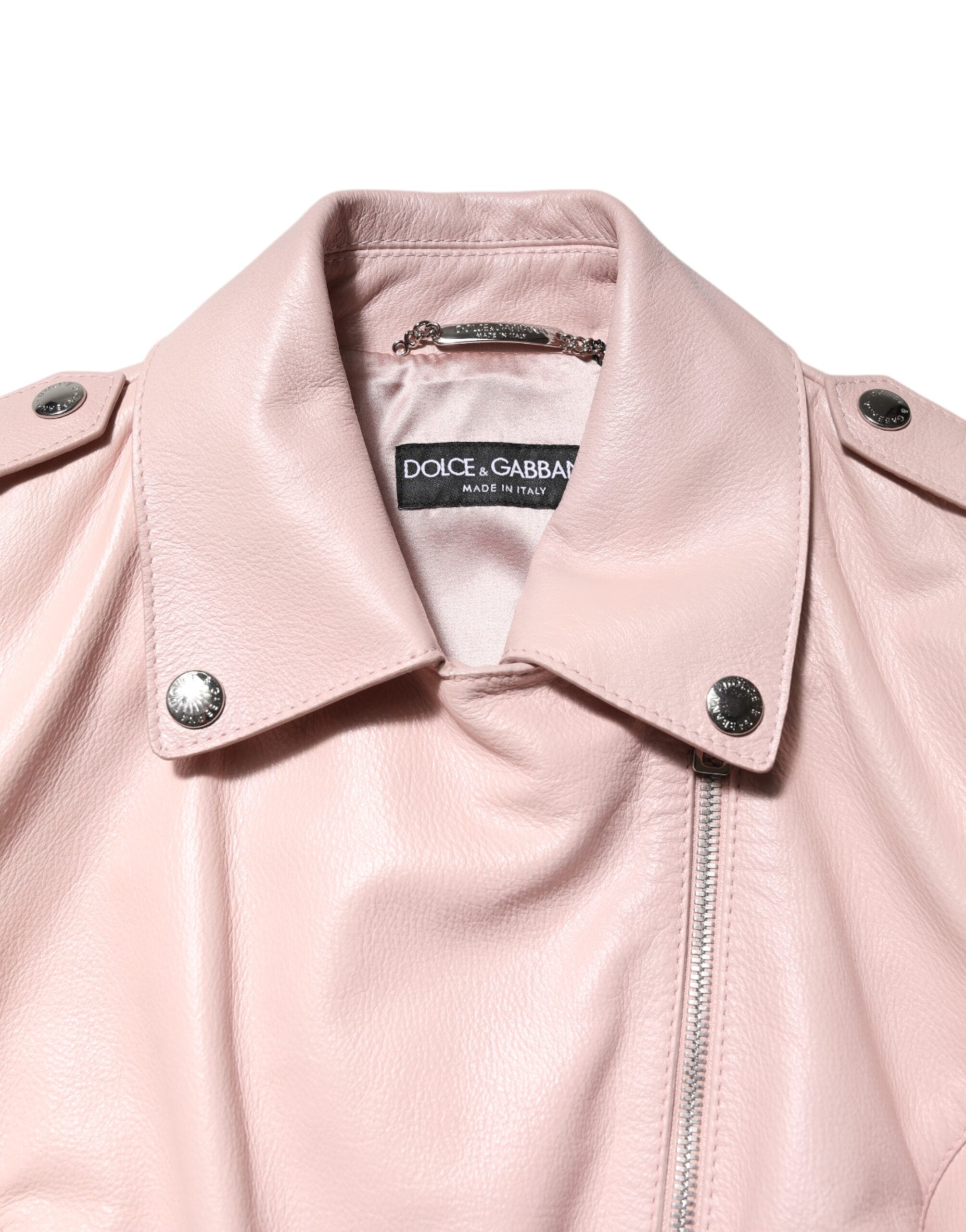 Dolce & Gabbana Light Pink Collar Leather Women Biker Women's Jacket