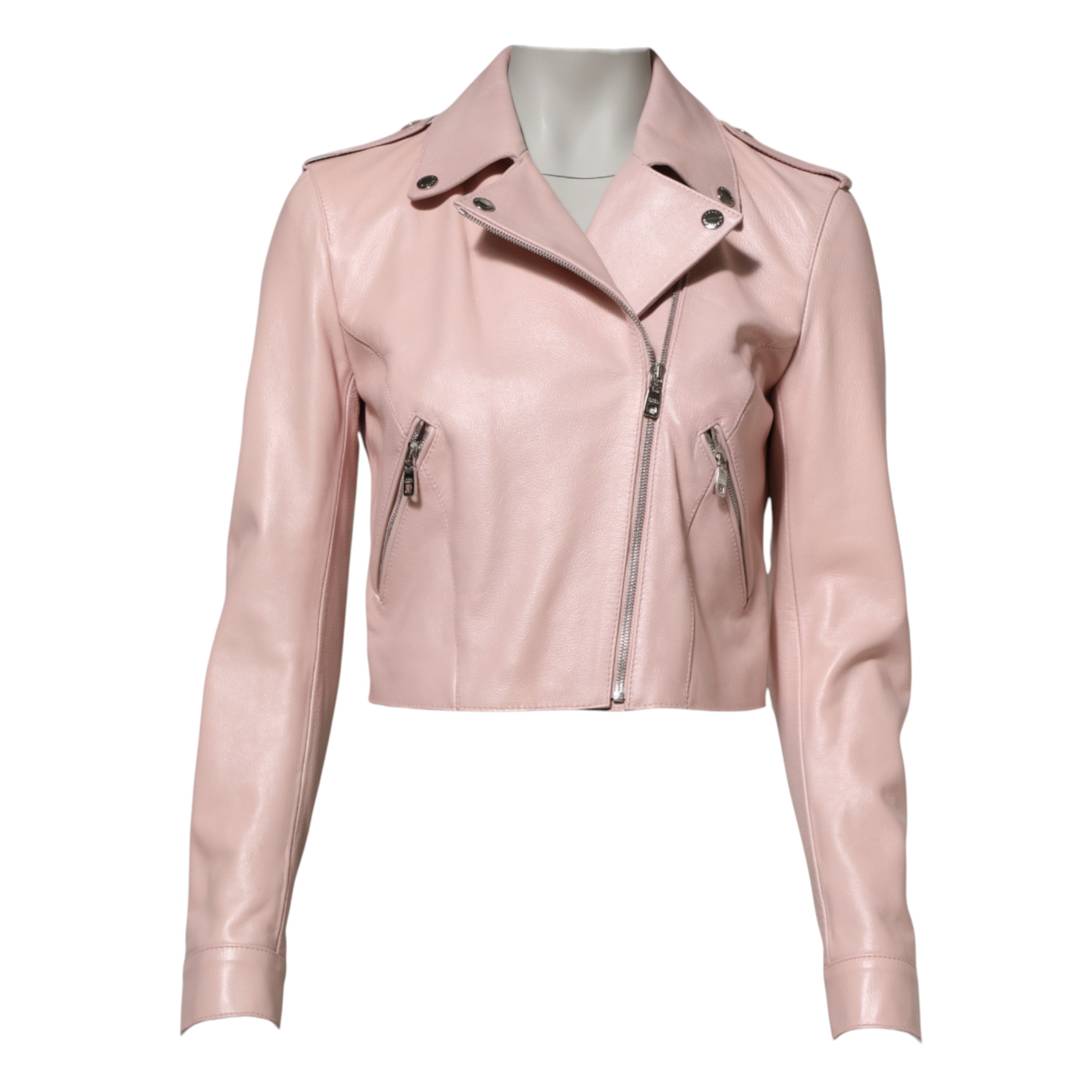 Dolce & Gabbana Light Pink Collar Leather Women Biker Women's Jacket