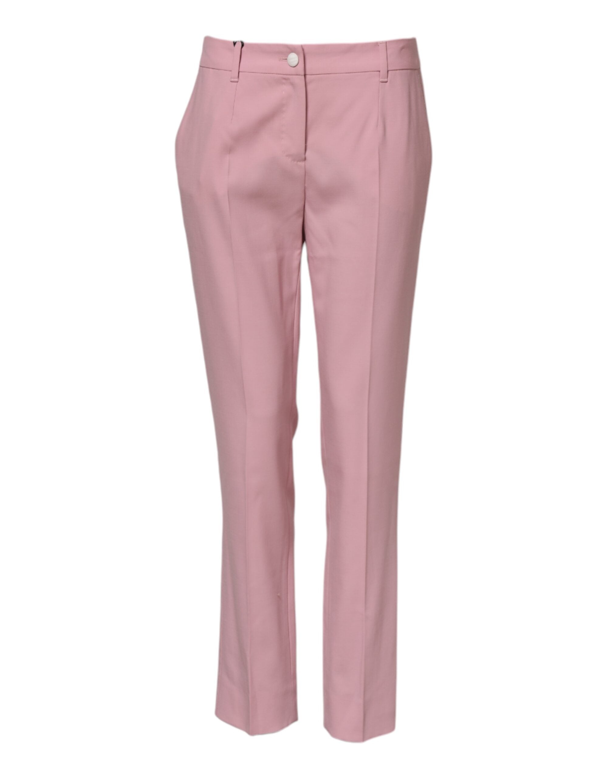 Dolce & Gabbana Pink Wool Mid Waist Tapered Women's Pants