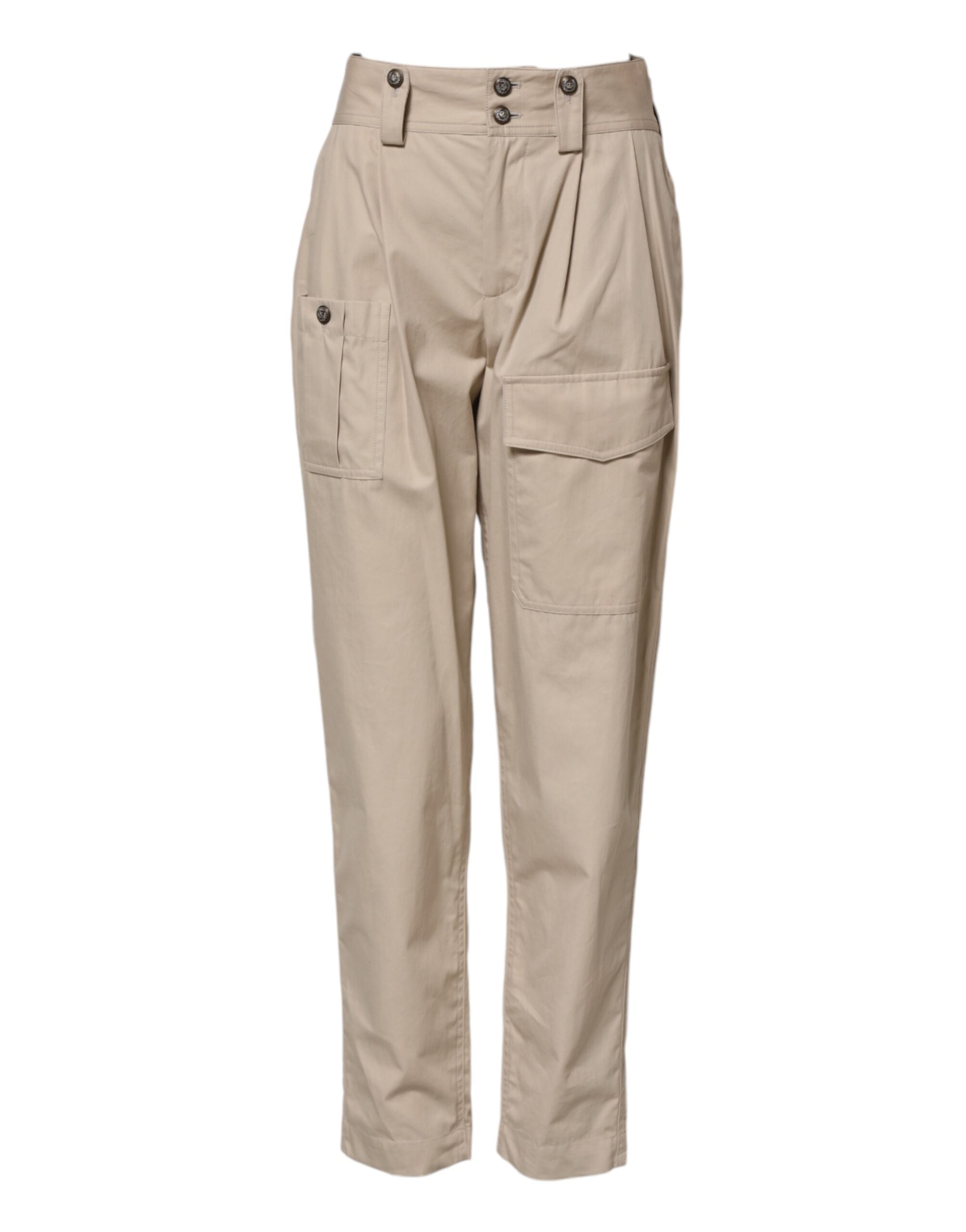 Dolce & Gabbana Beige Cotton High Waisted Women's Pants