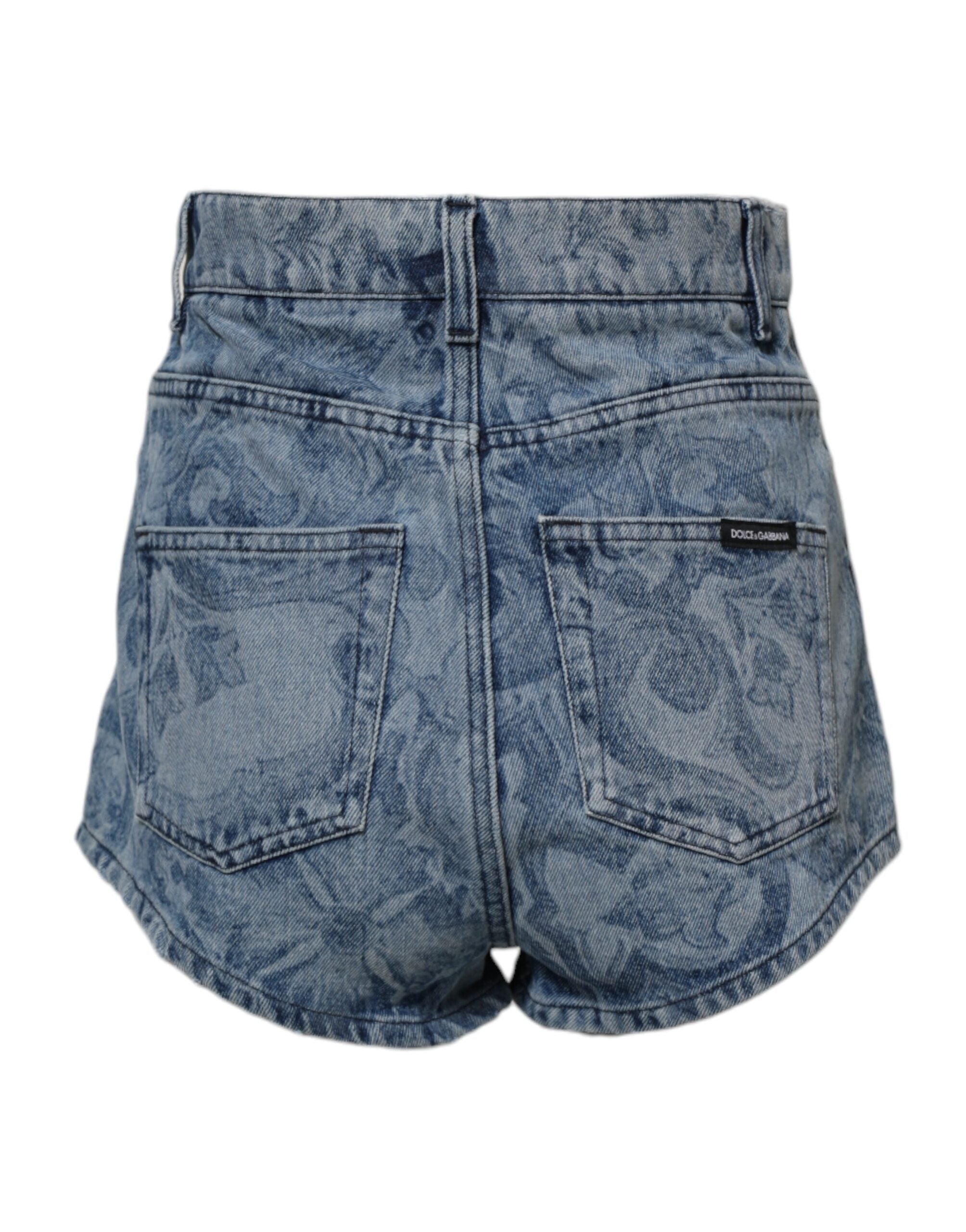 Dolce & Gabbana Blue Floral Print Denim Cotton Hot Pants Women's Shorts