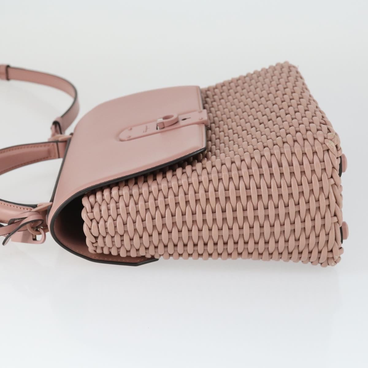 Salvatore Ferragamo Boxyz Top Handle Woven Leather Pink Leather Handbag (Pre-Owned)
