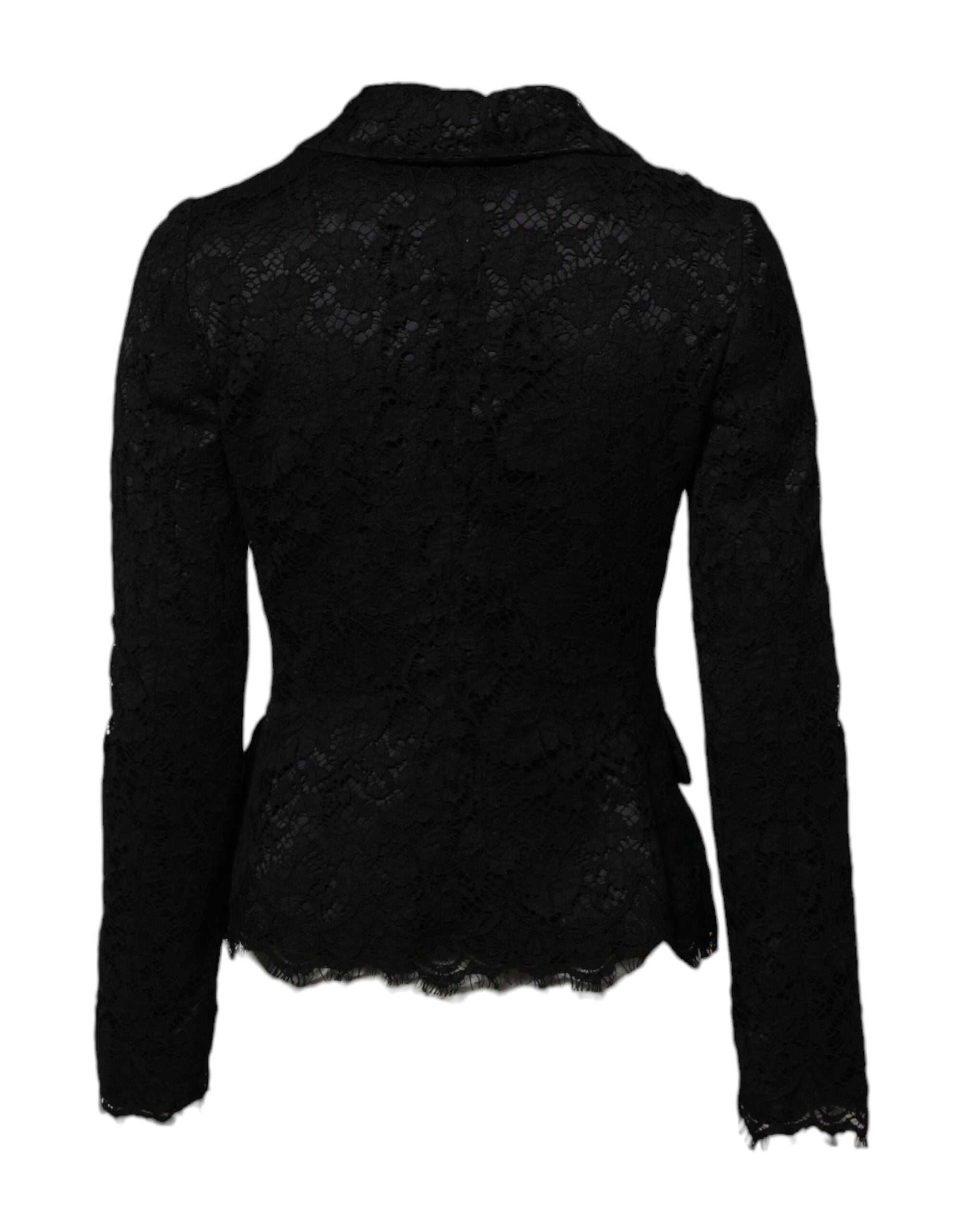 Dolce & Gabbana Black Floral Lace Cotton Collared Women's Jacket (Pre-Owned)