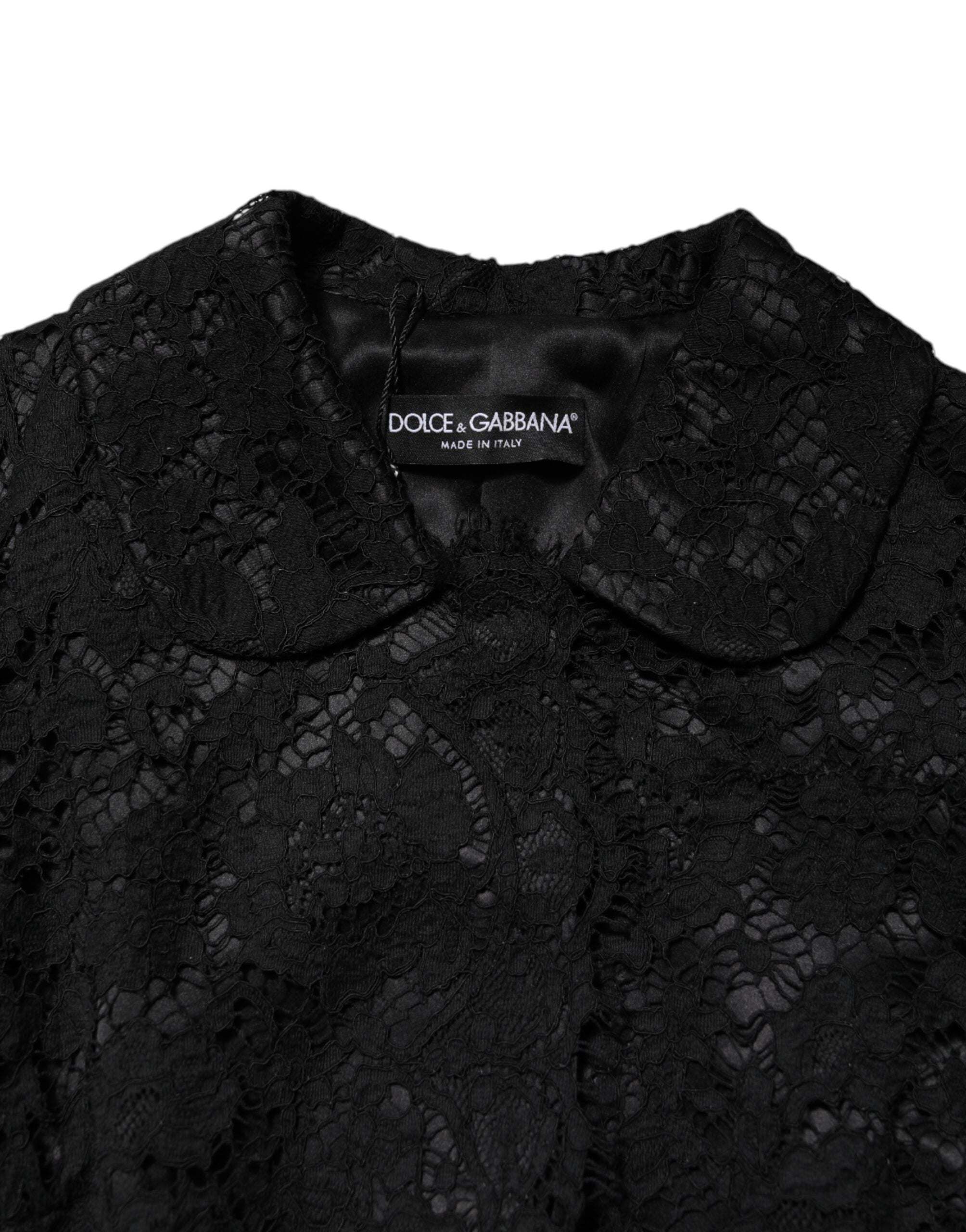 Dolce & Gabbana Black Floral Lace Cotton Collared Women's Jacket (Pre-Owned)
