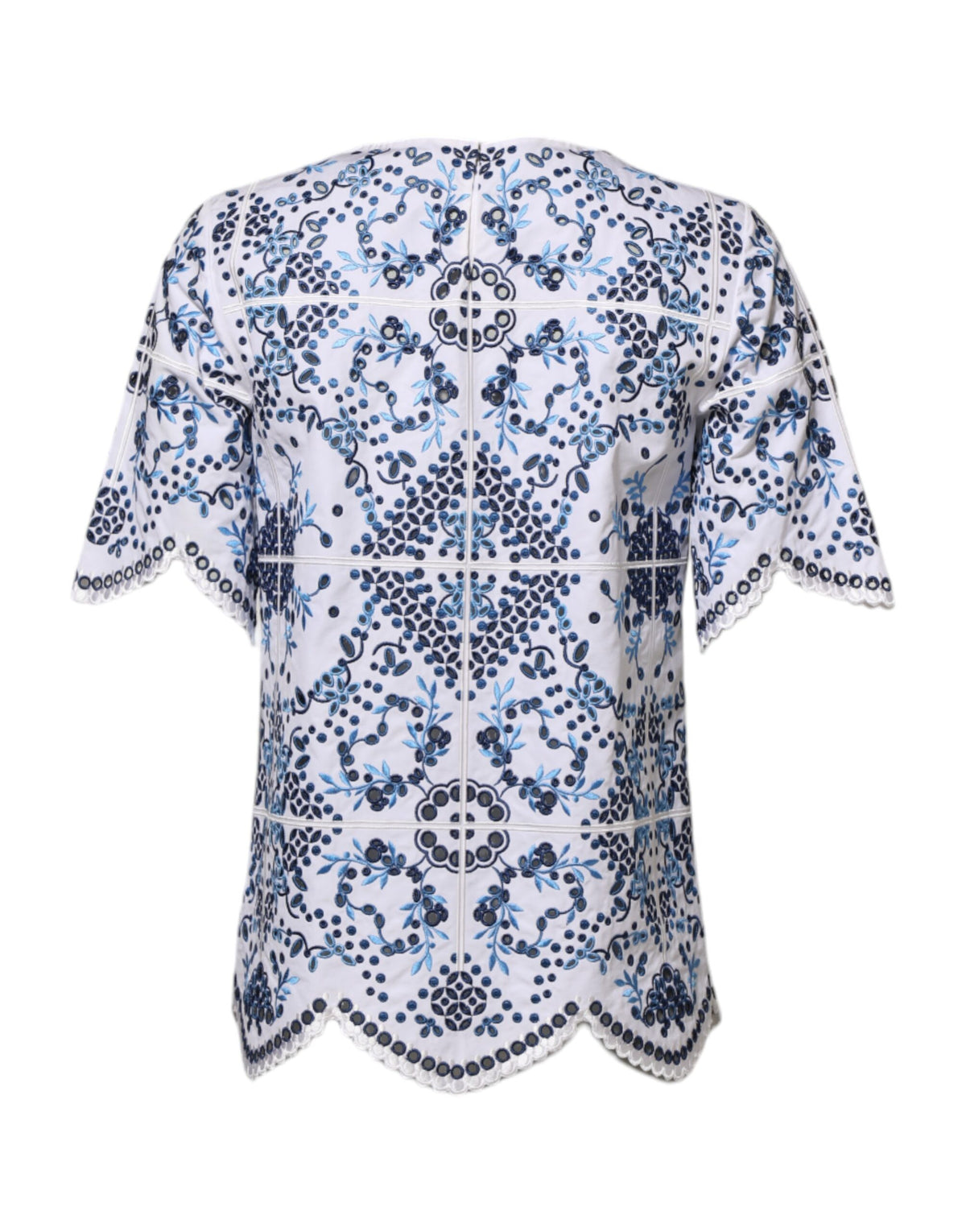 Dolce & Gabbana Blue Lace Eyelet Crew Neck Blouse Women's Top (Pre-Owned)