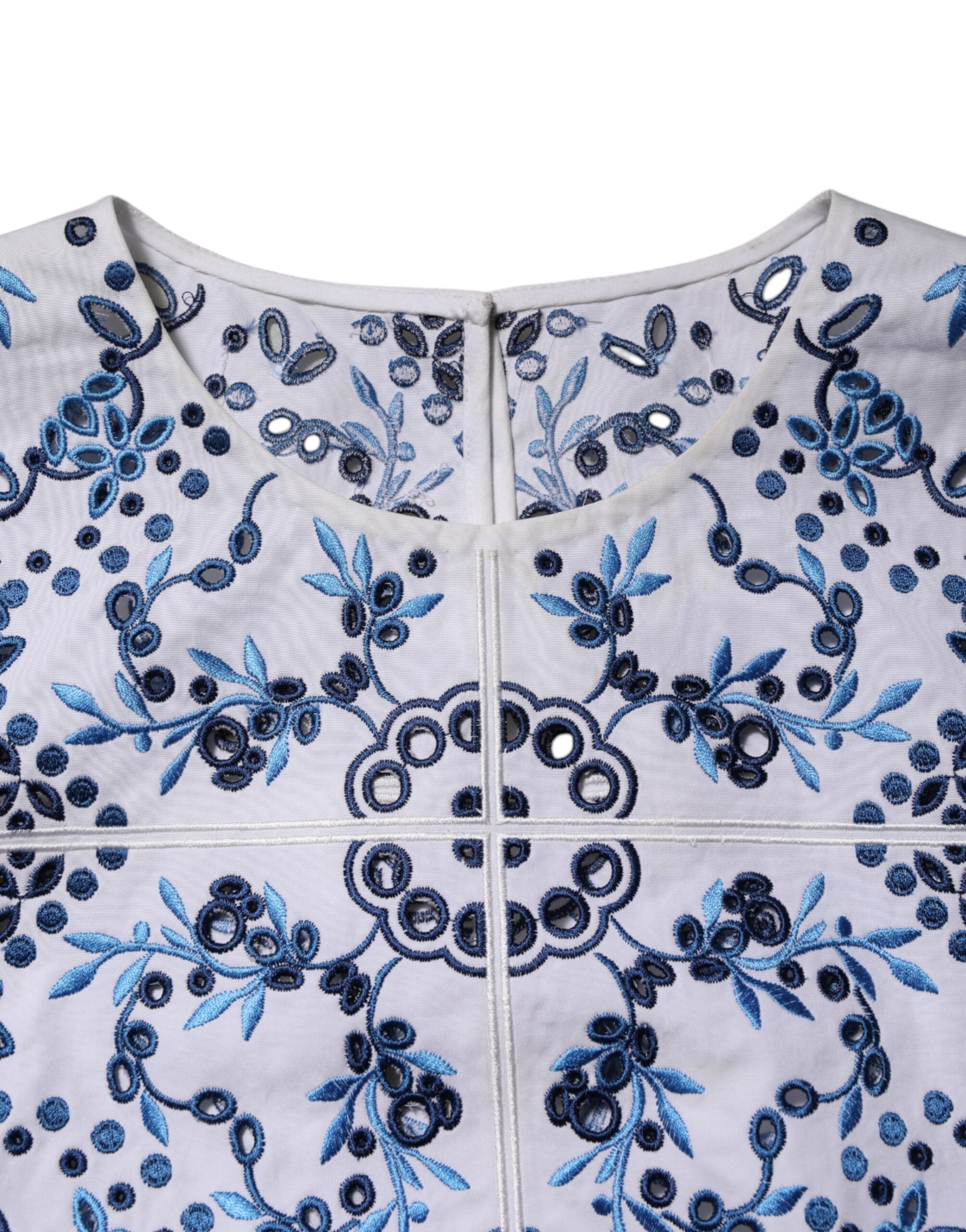 Dolce & Gabbana Blue Lace Eyelet Crew Neck Blouse Women's Top (Pre-Owned)