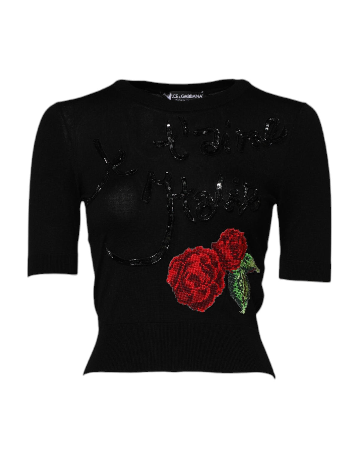 Dolce & Gabbana Black Rose Sequin Embellishments Blouse Women's Top (Pre-Owned)