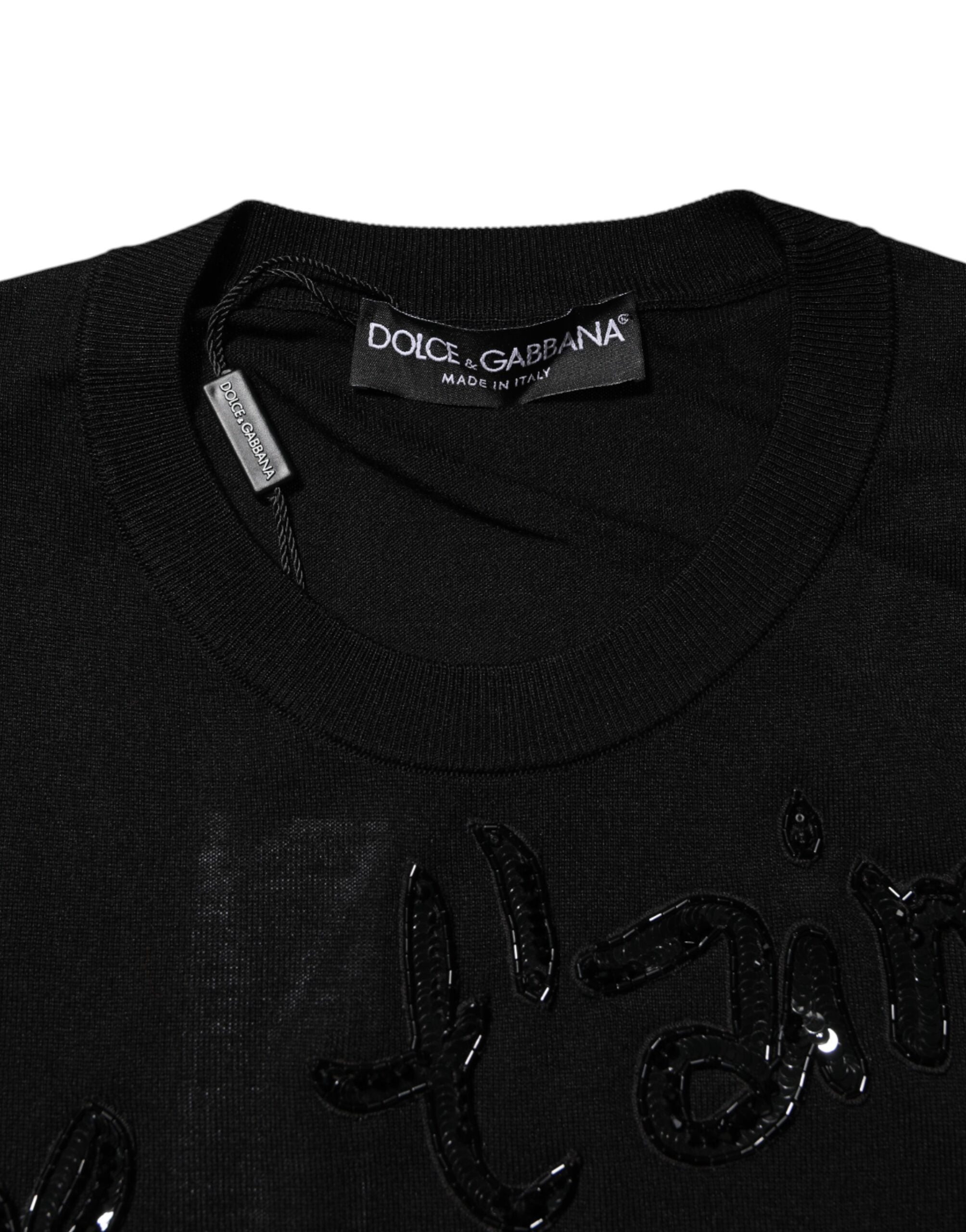 Dolce & Gabbana Black Rose Sequin Embellishments Blouse Women's Top (Pre-Owned)