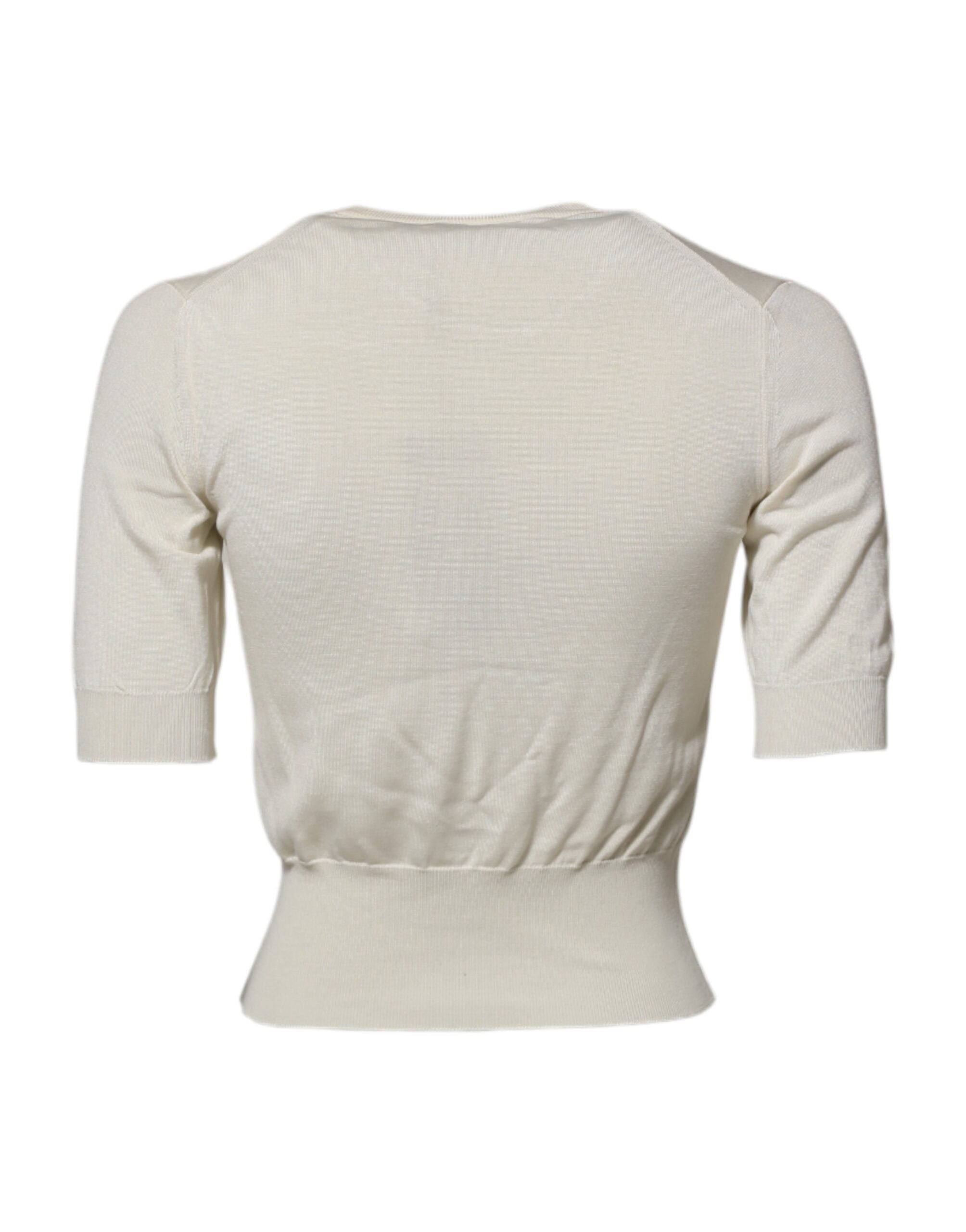 Dolce & Gabbana White Silk Short Sleeves Blouse Pullover Women's Top (Pre-Owned)