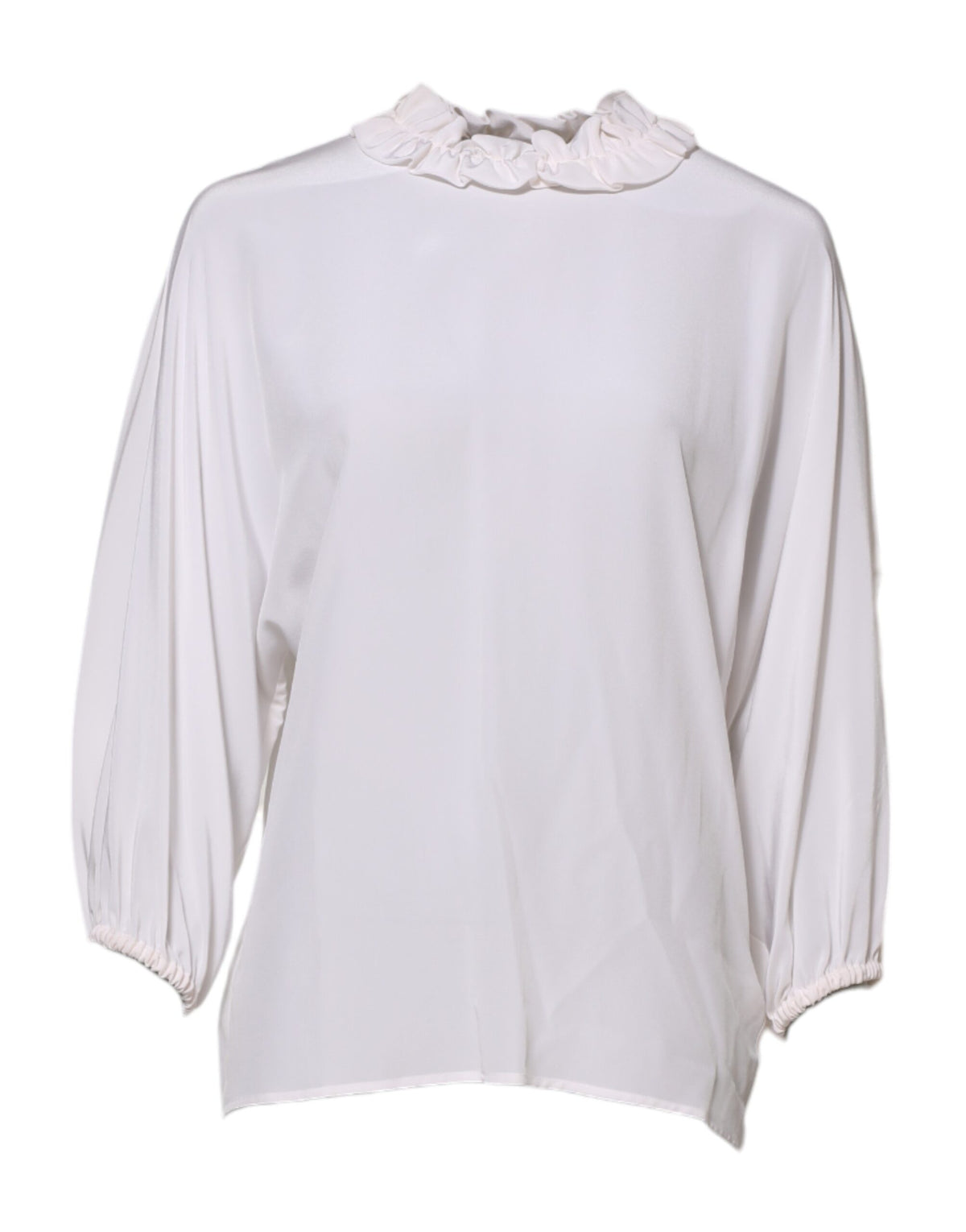 Dolce & Gabbana White Ruffled Neckline Blouse Pullover Women's Top