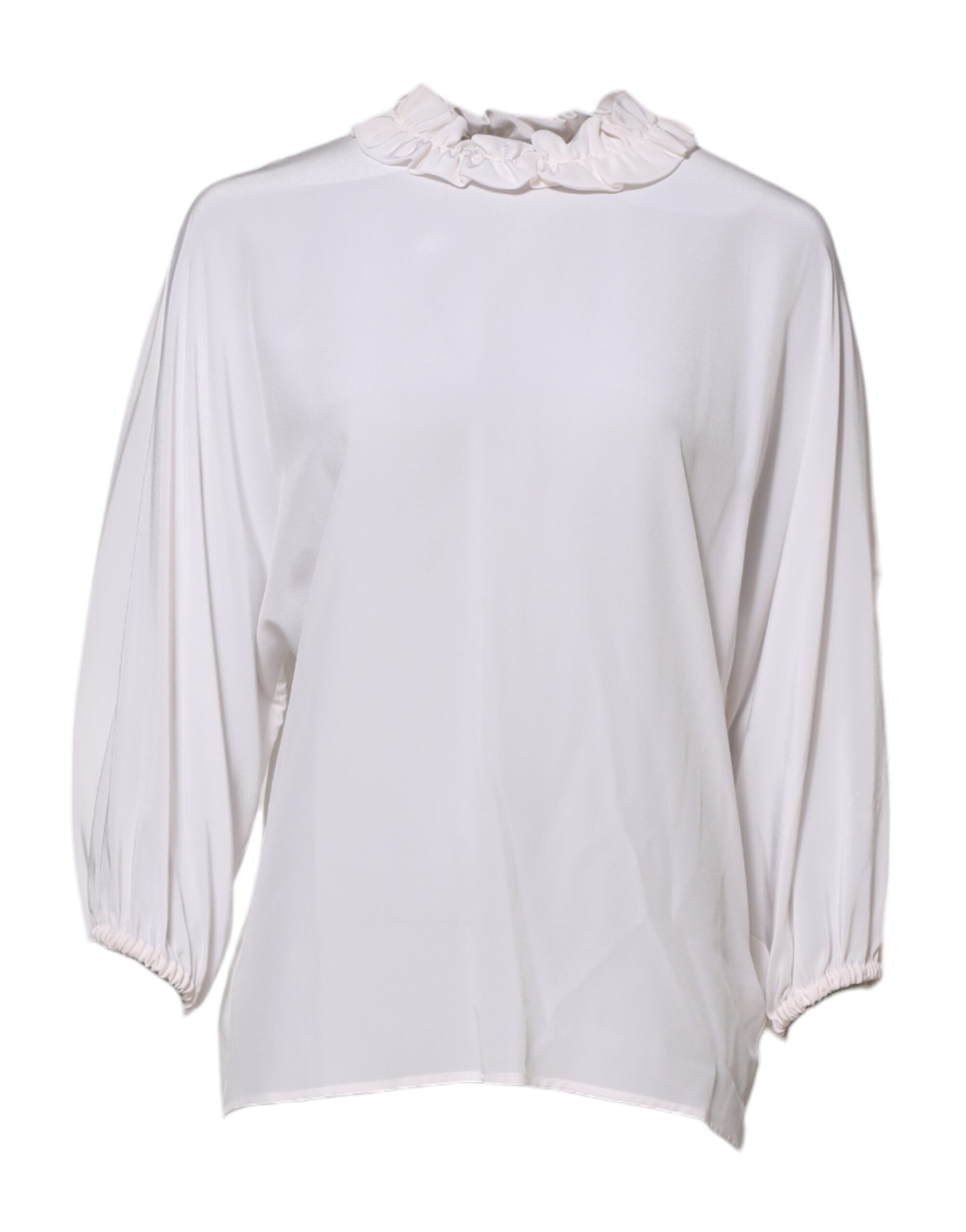 Dolce & Gabbana White Ruffled Neckline Blouse Pullover Women's Top