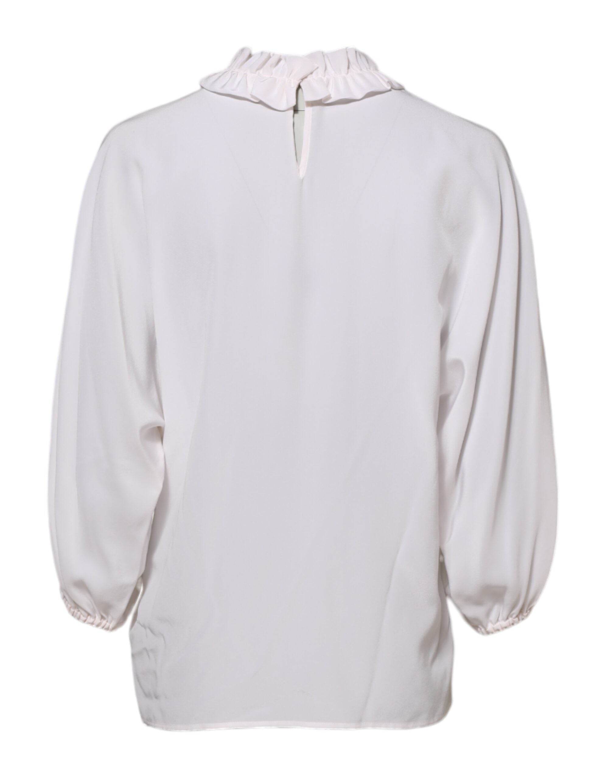 Dolce & Gabbana White Ruffled Neckline Blouse Pullover Women's Top