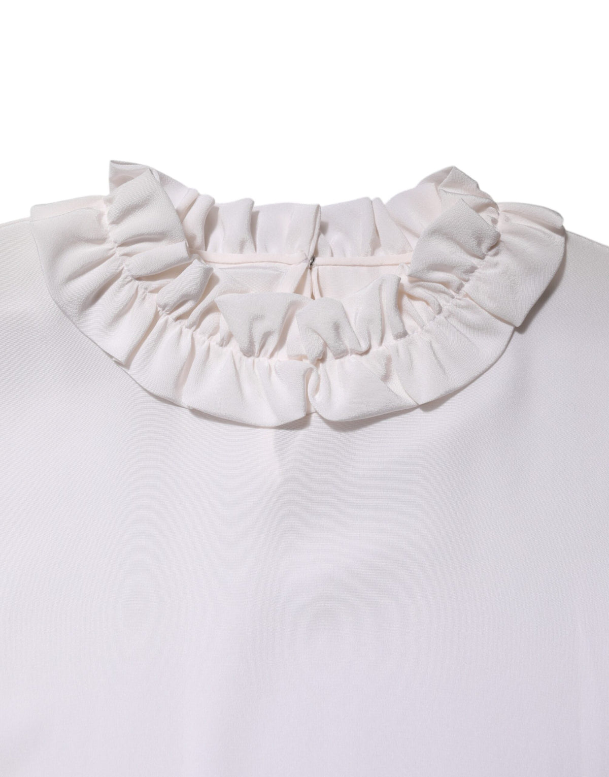 Dolce & Gabbana White Ruffled Neckline Blouse Pullover Women's Top