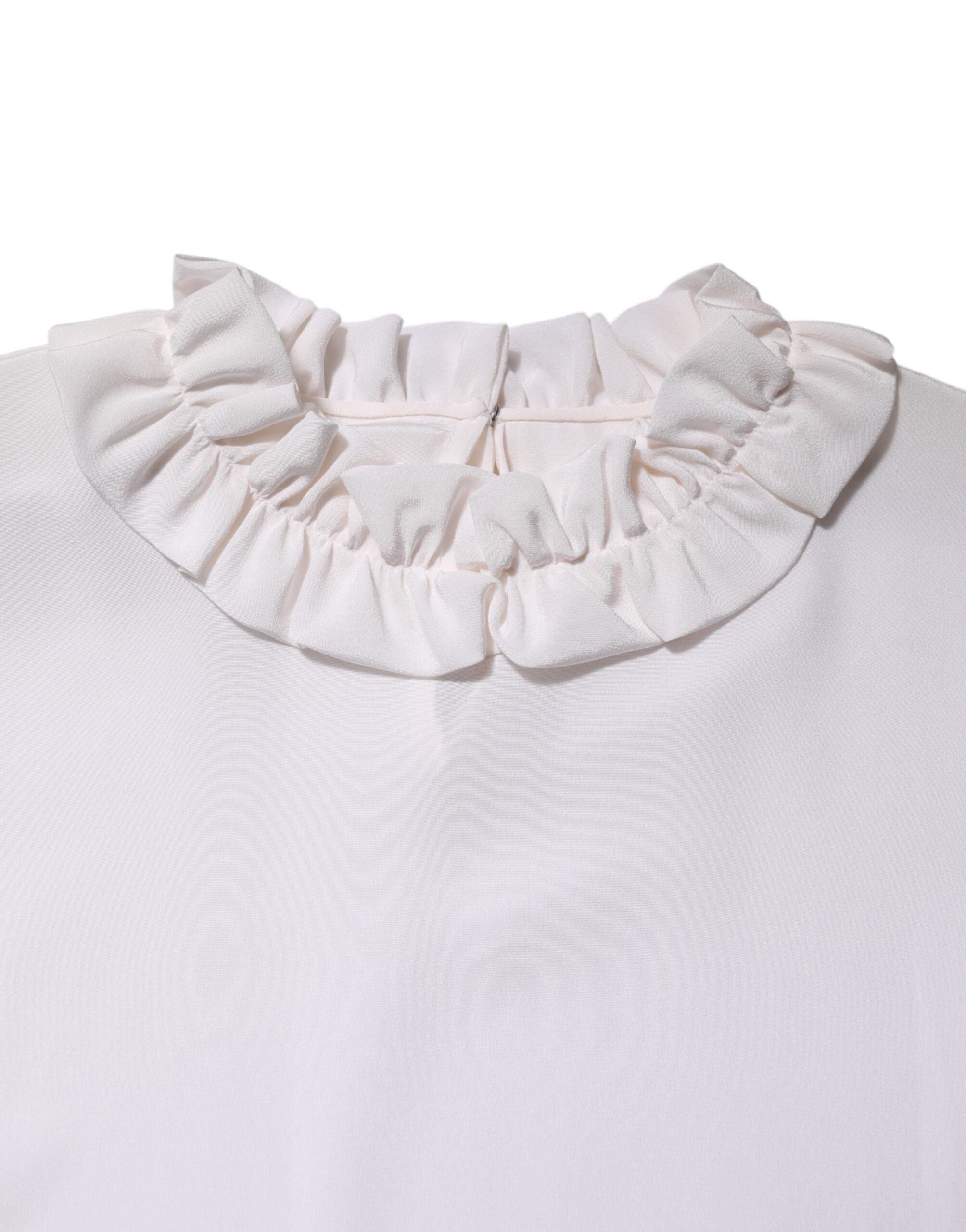 Dolce & Gabbana White Ruffled Neckline Blouse Pullover Women's Top