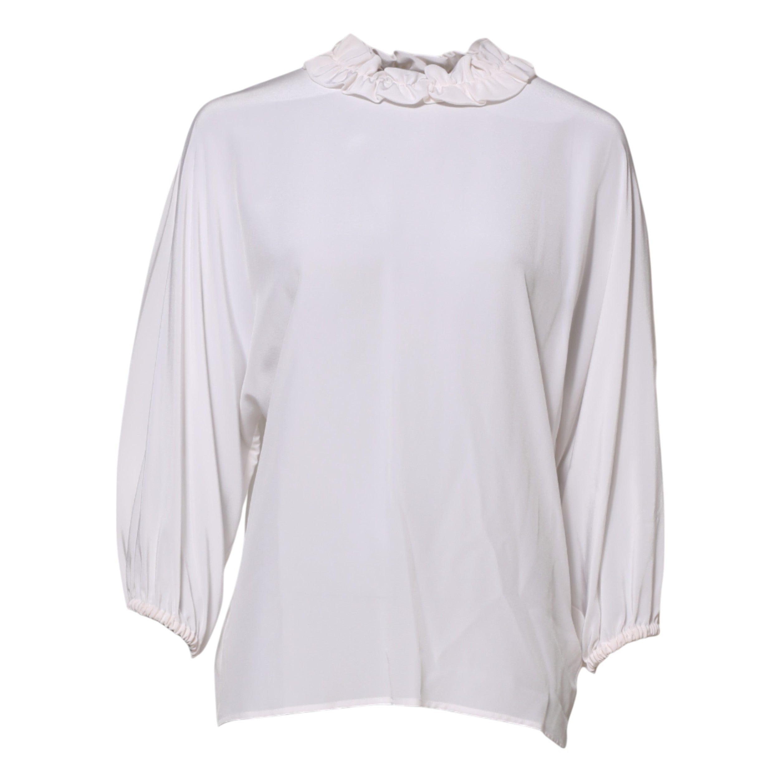 Dolce & Gabbana White Ruffled Neckline Blouse Pullover Women's Top