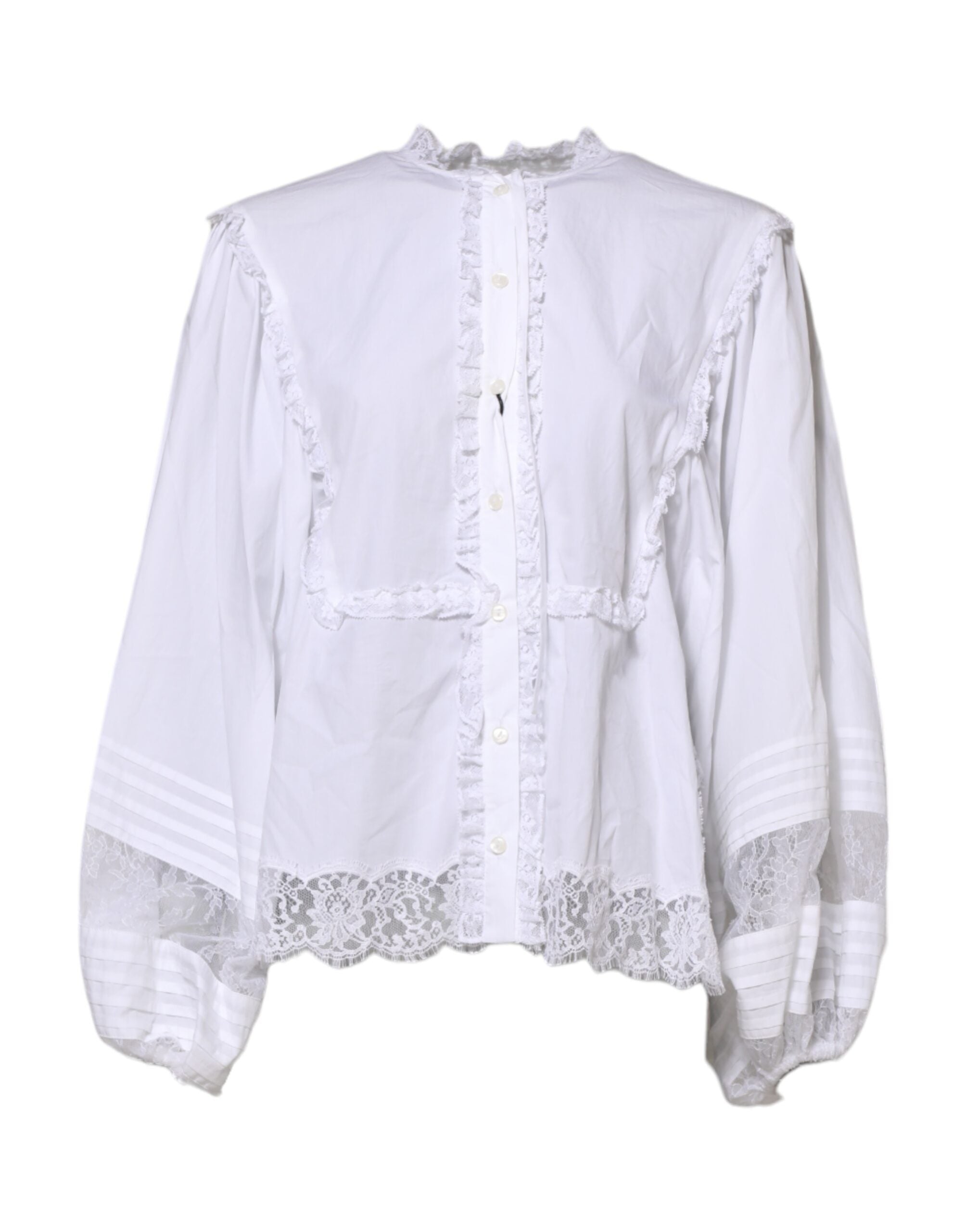 Dolce & Gabbana White Ruffled Lace Embellished Blouse Women's Top (Pre-Owned)