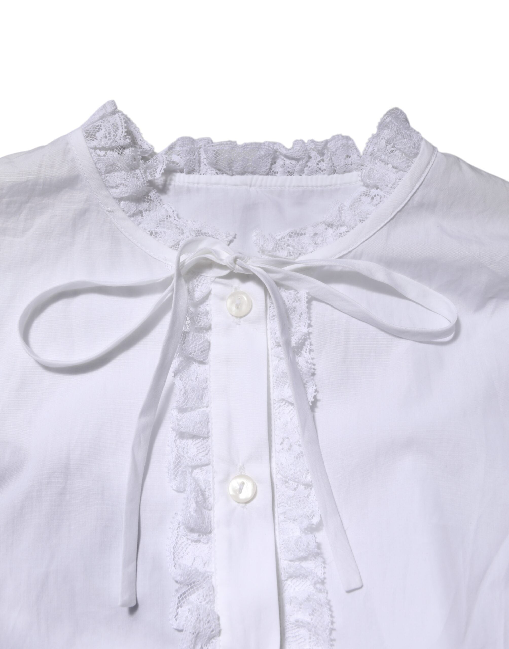 Dolce & Gabbana White Ruffled Lace Embellished Blouse Women's Top (Pre-Owned)
