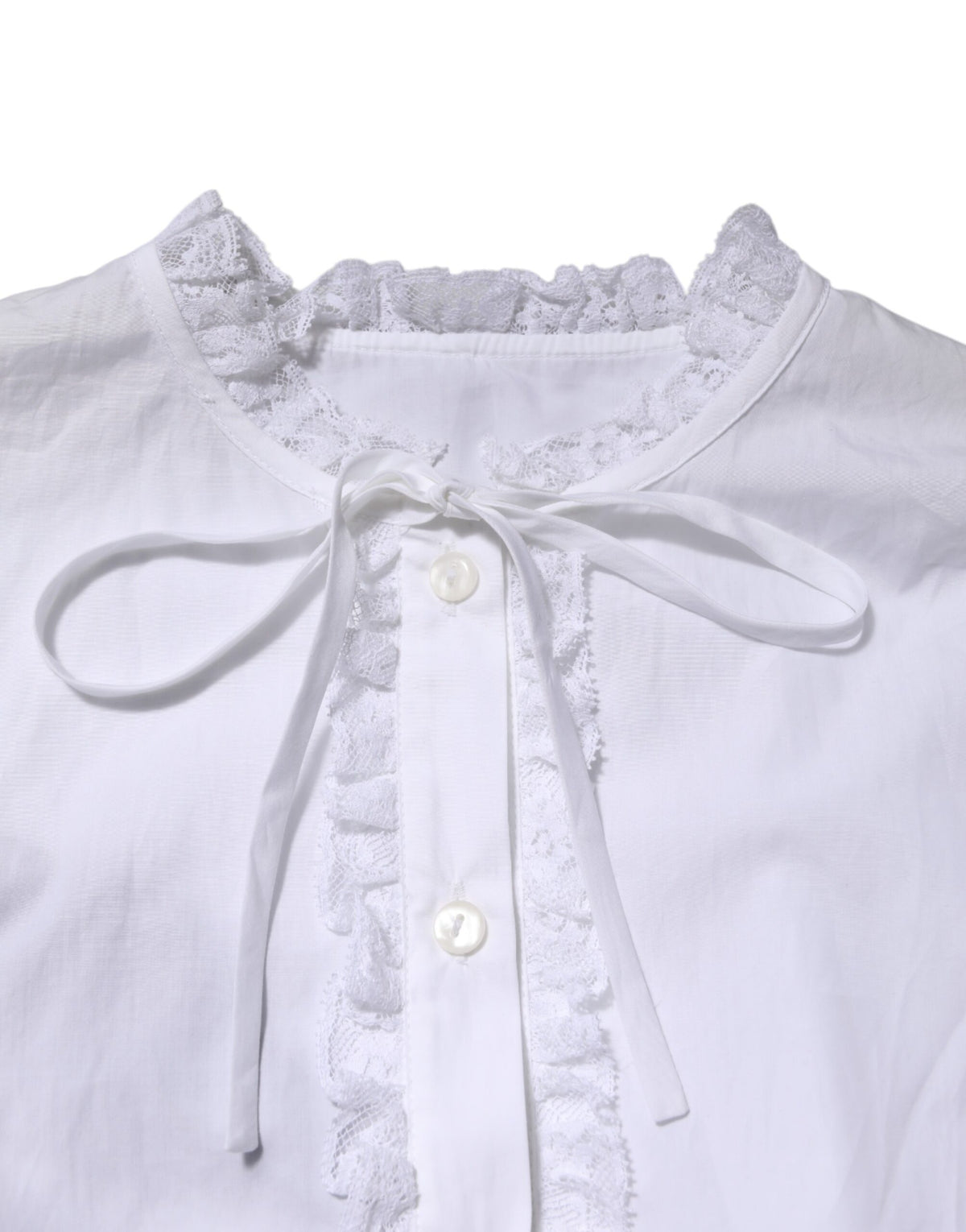 Dolce & Gabbana White Ruffled Lace Embellished Blouse Women's Top