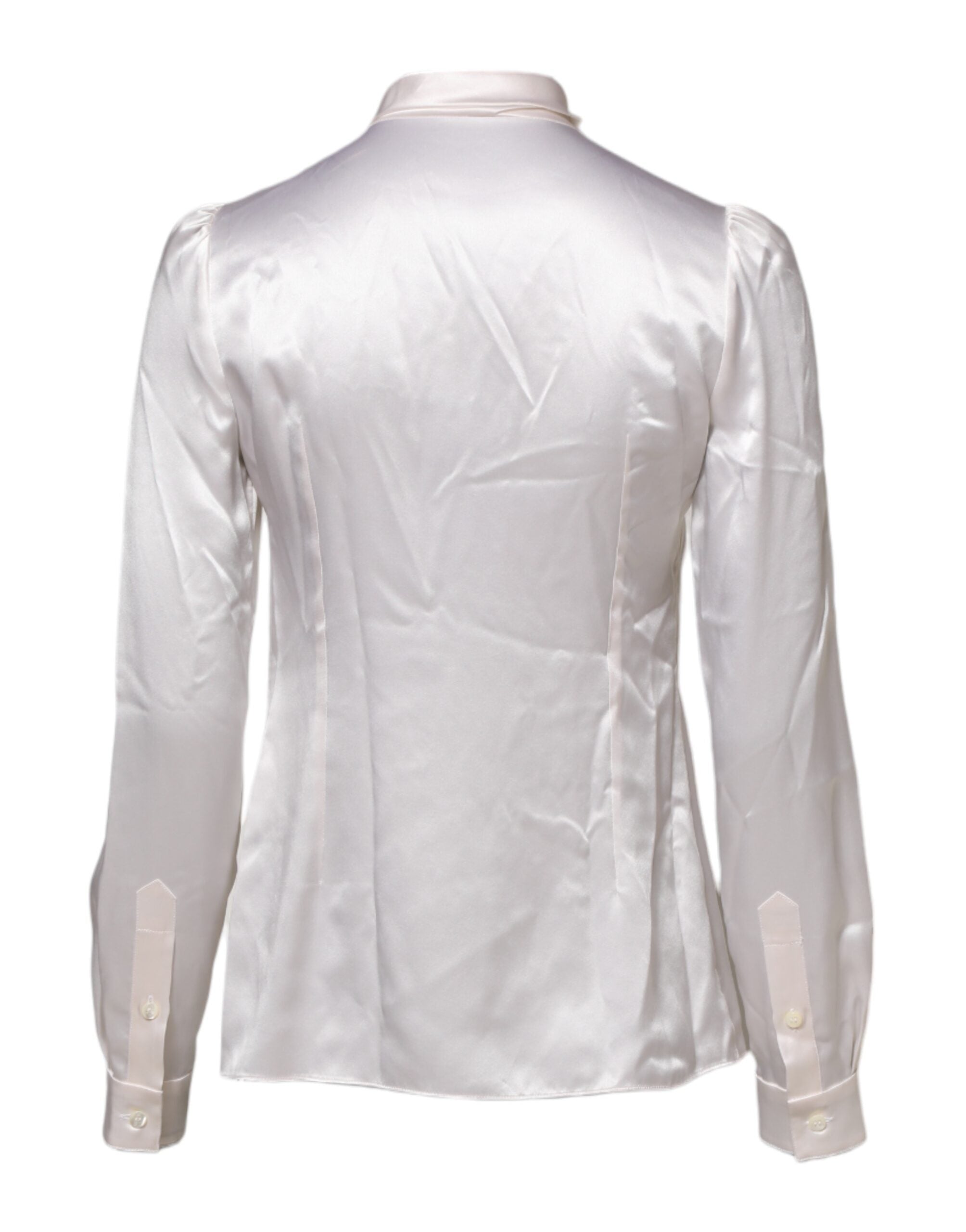 Dolce & Gabbana White Ascot Collar Long Sleeve Blouse Women's Top