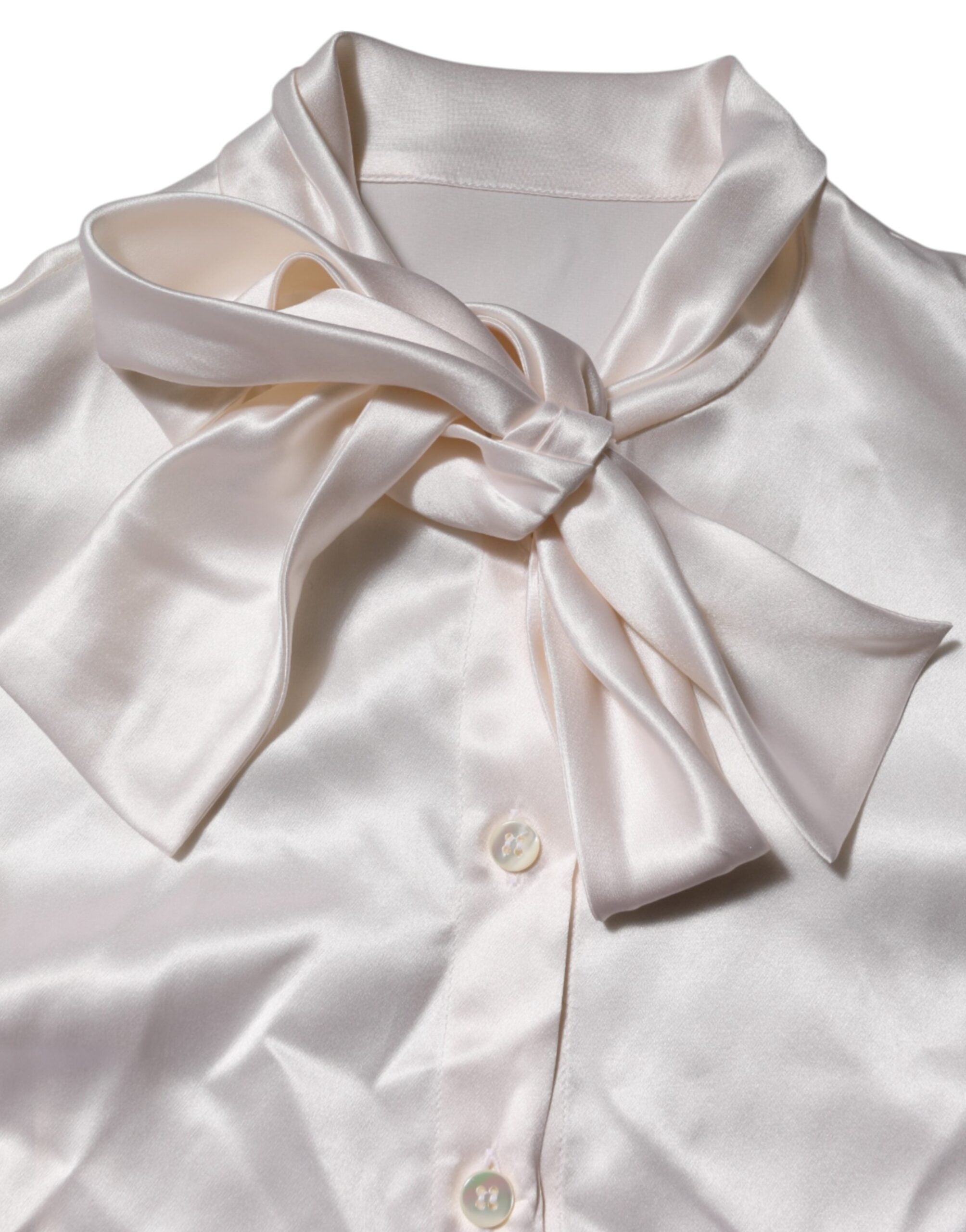 Dolce & Gabbana White Ascot Collar Long Sleeve Blouse Women's Top